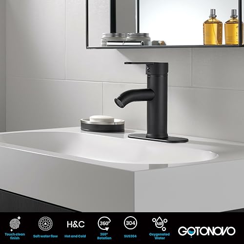 Miniatura 8 de gotonovo Grifo de baño de acero inoxidable 304 negro mate para lavabo de lavabo de una sola manija con línea de suministro