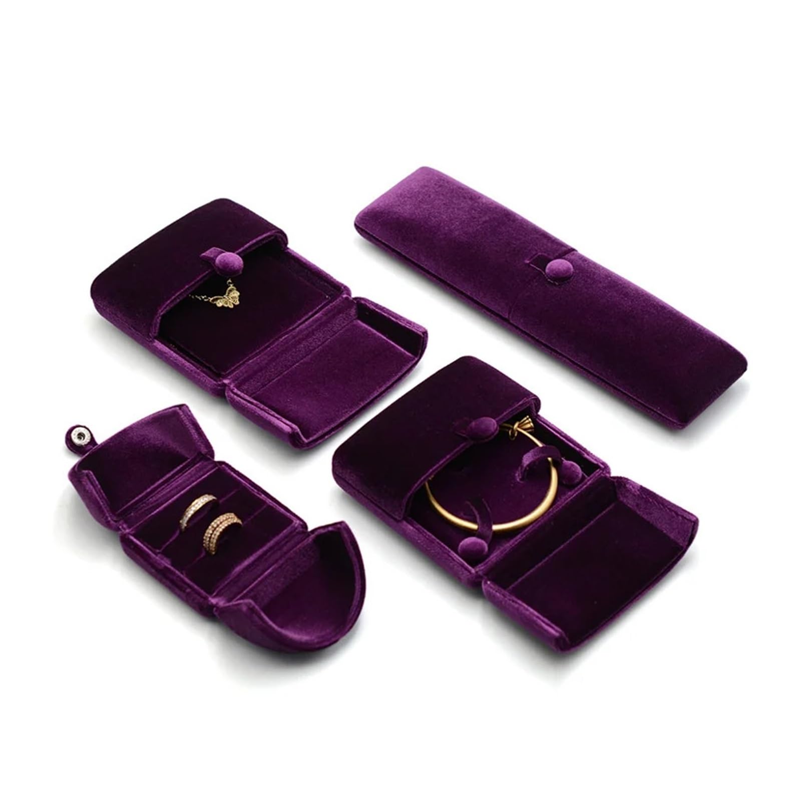 Boîte à bijoux en velours Boîte à bagues en velours véritable Double ouverture
