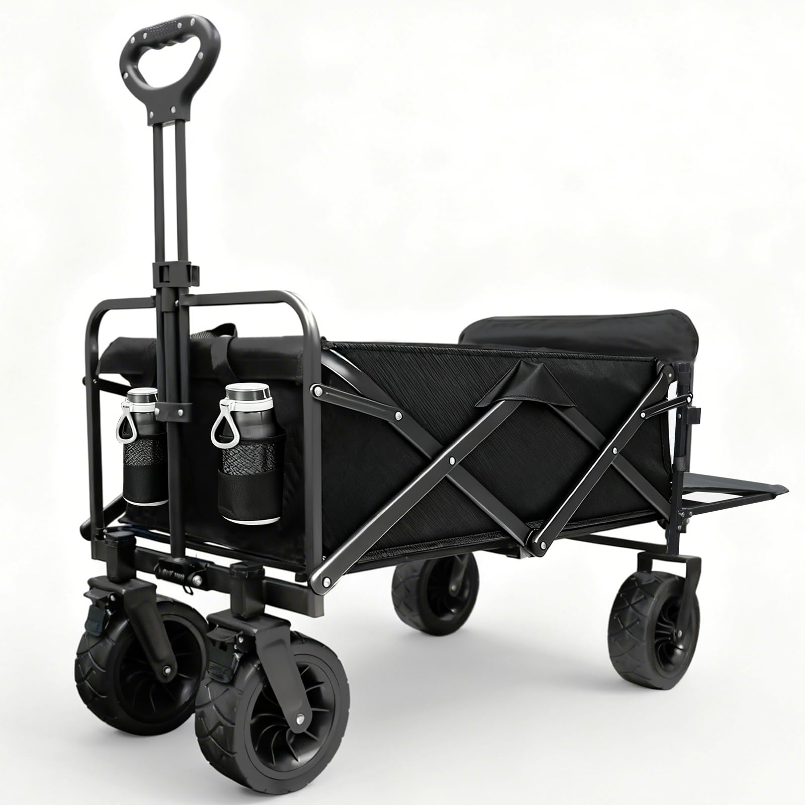Sanycasa Bollerwagen faltbar 250L 200KG Tragkraft Gelände Strand geeingenet Bollerwagen mit Bremsen robuster verstellbarer Griff mit Transporttasche, Extra Länge mit klappbarem Heckfenster, Schwarz