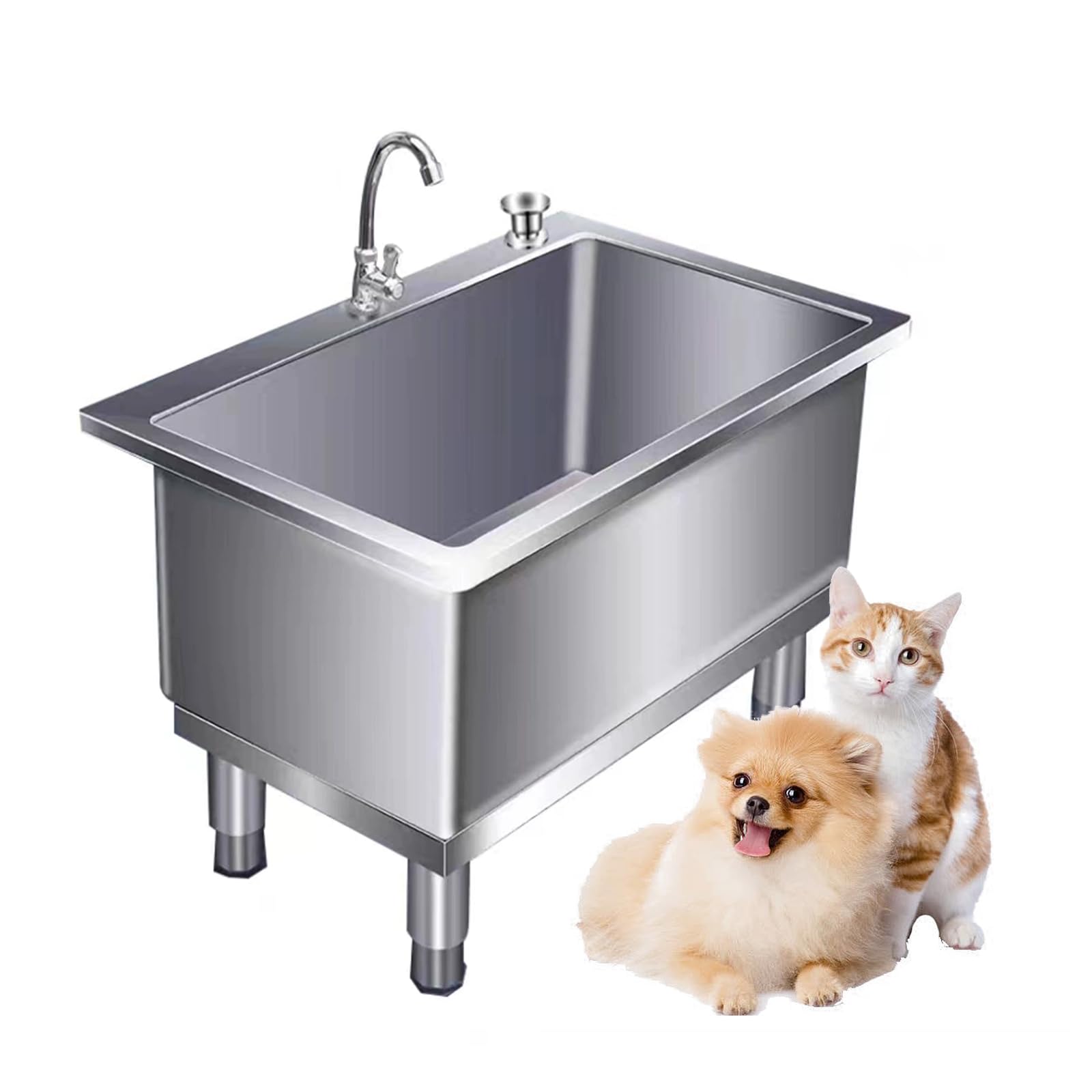 Vasca per Toelettatura per Cani, Vasche da Bagno in Acciaio Inox Portatili, per Animali Domestici di Piccola-Media(60cm/23.6in)