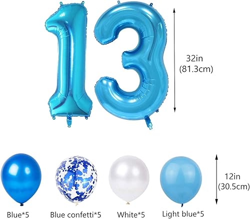 Miniatura 3 de Decoraciones de cumpleaños número 13 azul para niños OMG UR A Teenager Happy 13th Birthday Banner Blue Number 13 Star Globos con globos de confeti