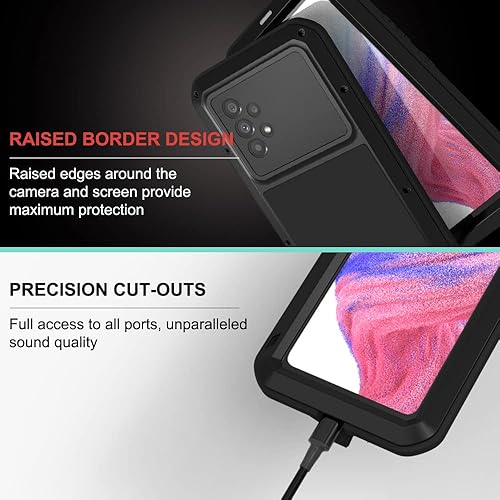 Miniatura 4 de Funda militar resistente para Samsung A53, con protector de pantalla de vidrio templado, a prueba de golpes, a prueba de polvo, a prueba de