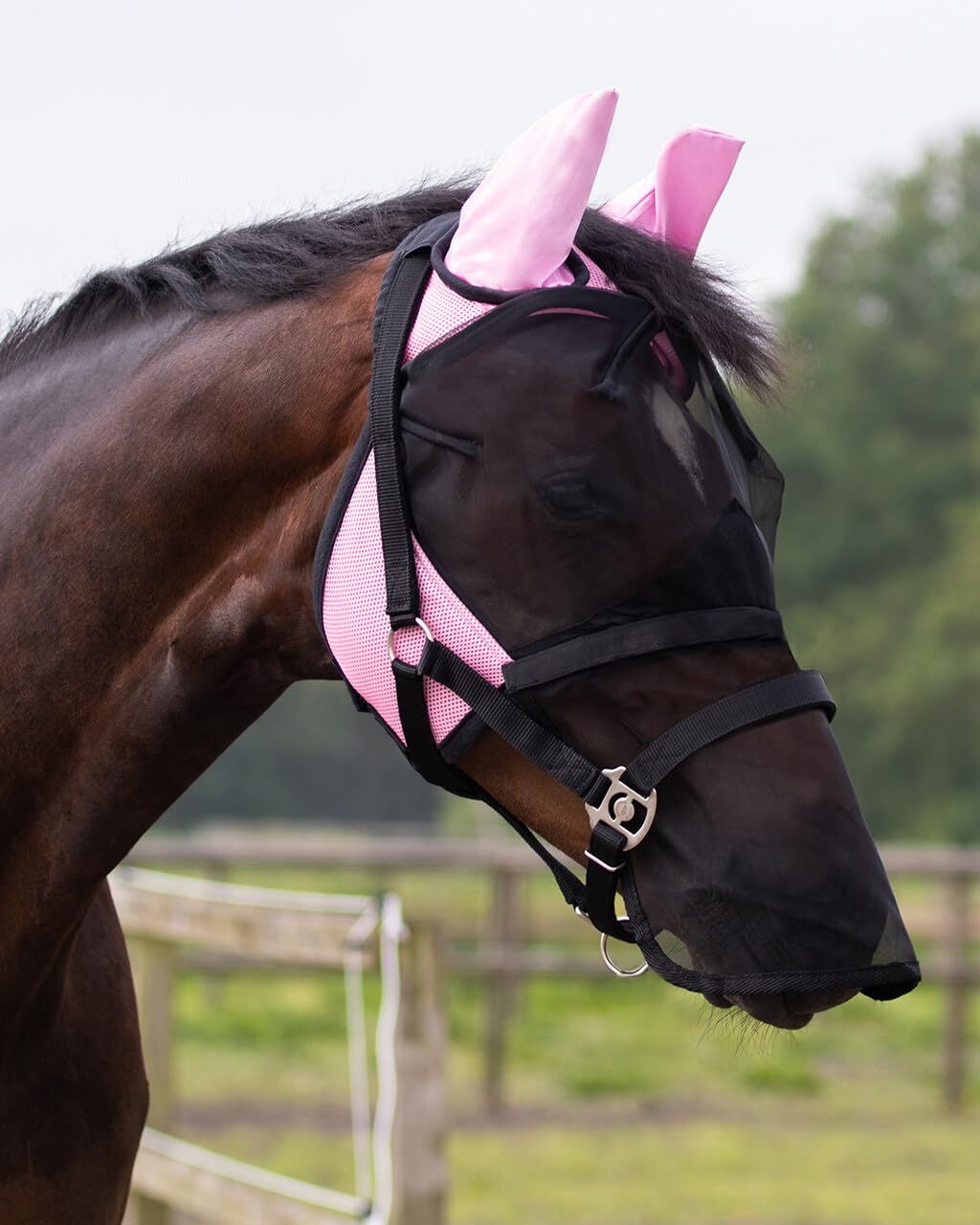 HORSE FLY MASK DETACHABLE NOSE FLAP MINI SHETLAND TO EXTRA FULL PINK (Full)