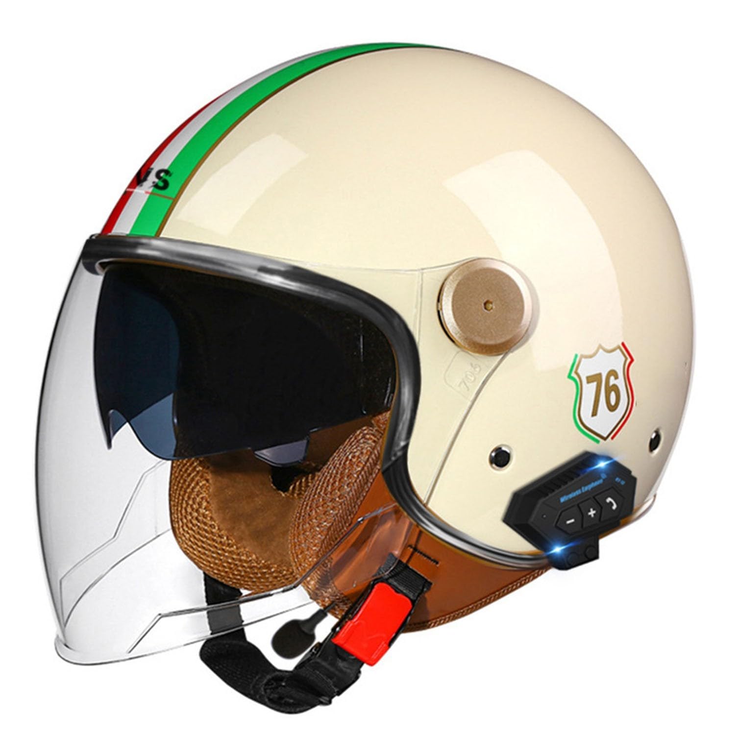 Casco Moto Jet Bluetooth para Hombre Mujer ECE Homologado Casco de Cara Abierta Motocicleta con Protección Solar de Doble Visera con Un Bluetooth Integrado Micró Fono Incorporado