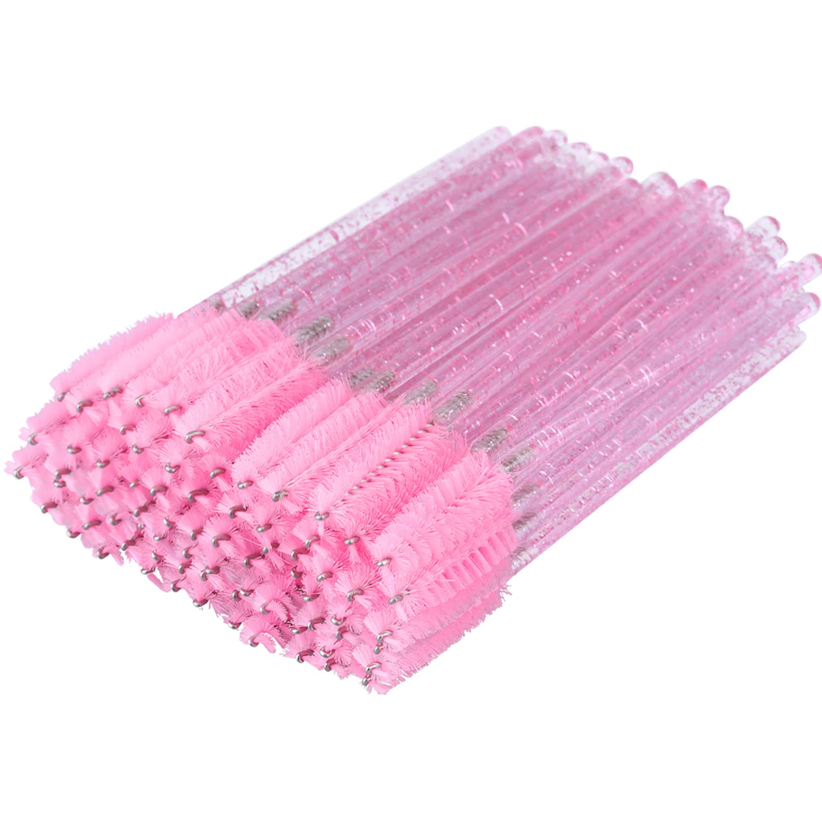 G2PLUS 50 PCS Disposable Eyelash Brushes Spoolies: Pink Crystal Mascara Wands Applicator for Eyelash Extensions