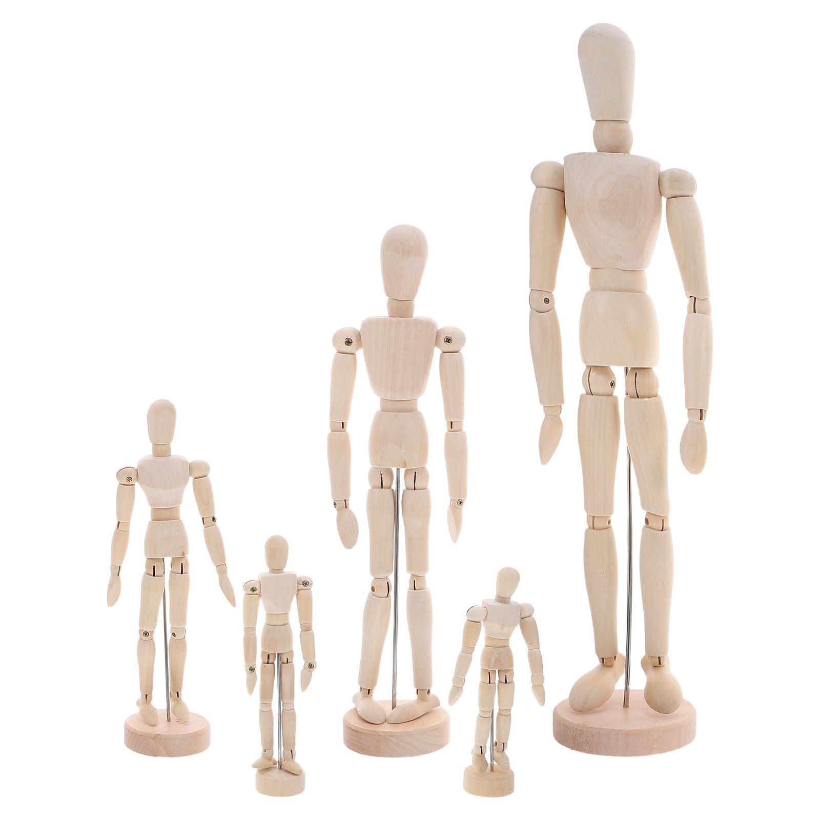 jojofuny 5 Pièces Mannequin en Bois Mobile Articulé avec Support Stable, Modèle de Figure Humaine Précis pour Dessin et Décoration Intérieure, pour Artistes et Étudiants en Art