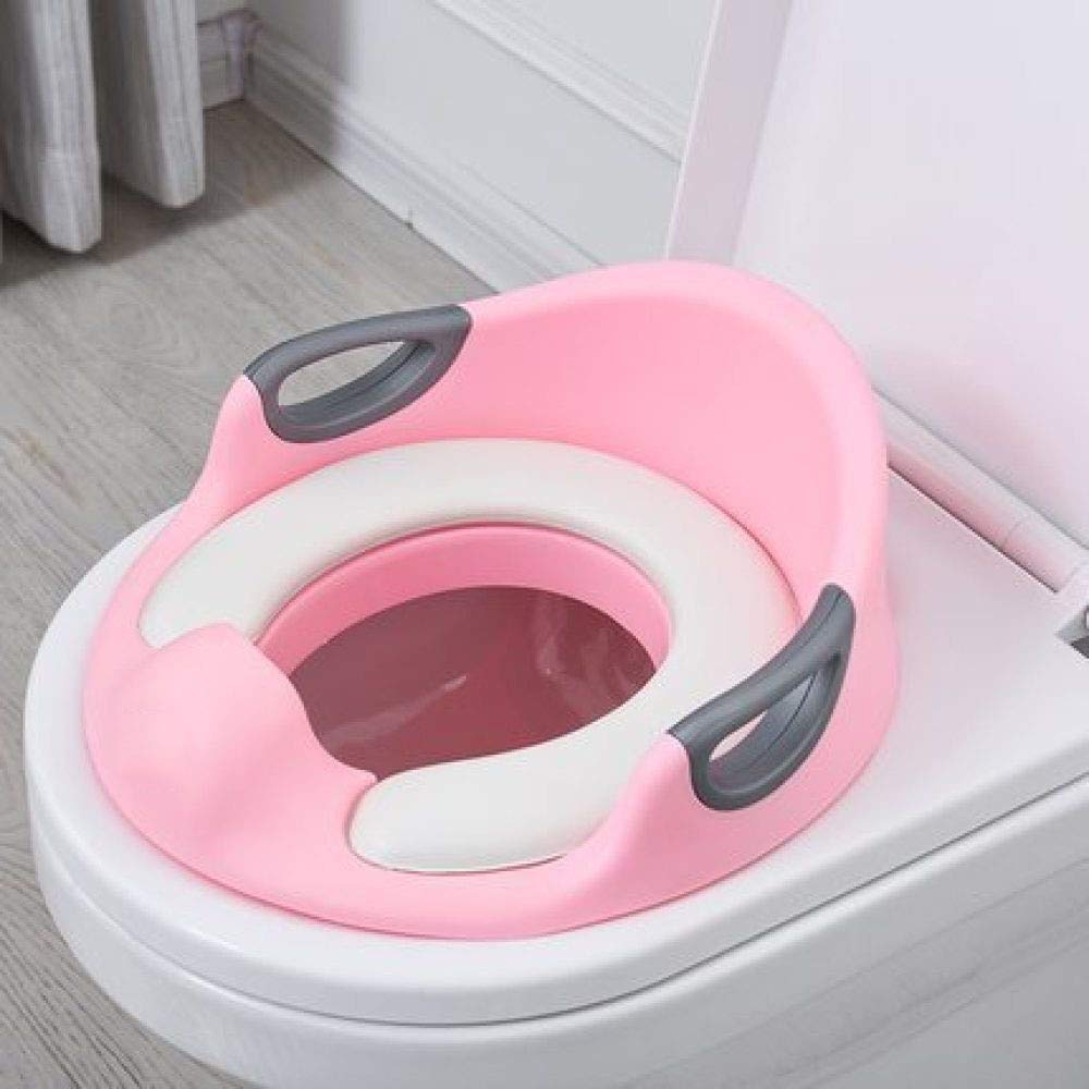 Reductor De WC Portatil, Asiento De Inodoro De Entrenamiento para Niños Pequeños Niños Niños Niñas Anillo De Inodoro con Manija con Respaldo,Pink