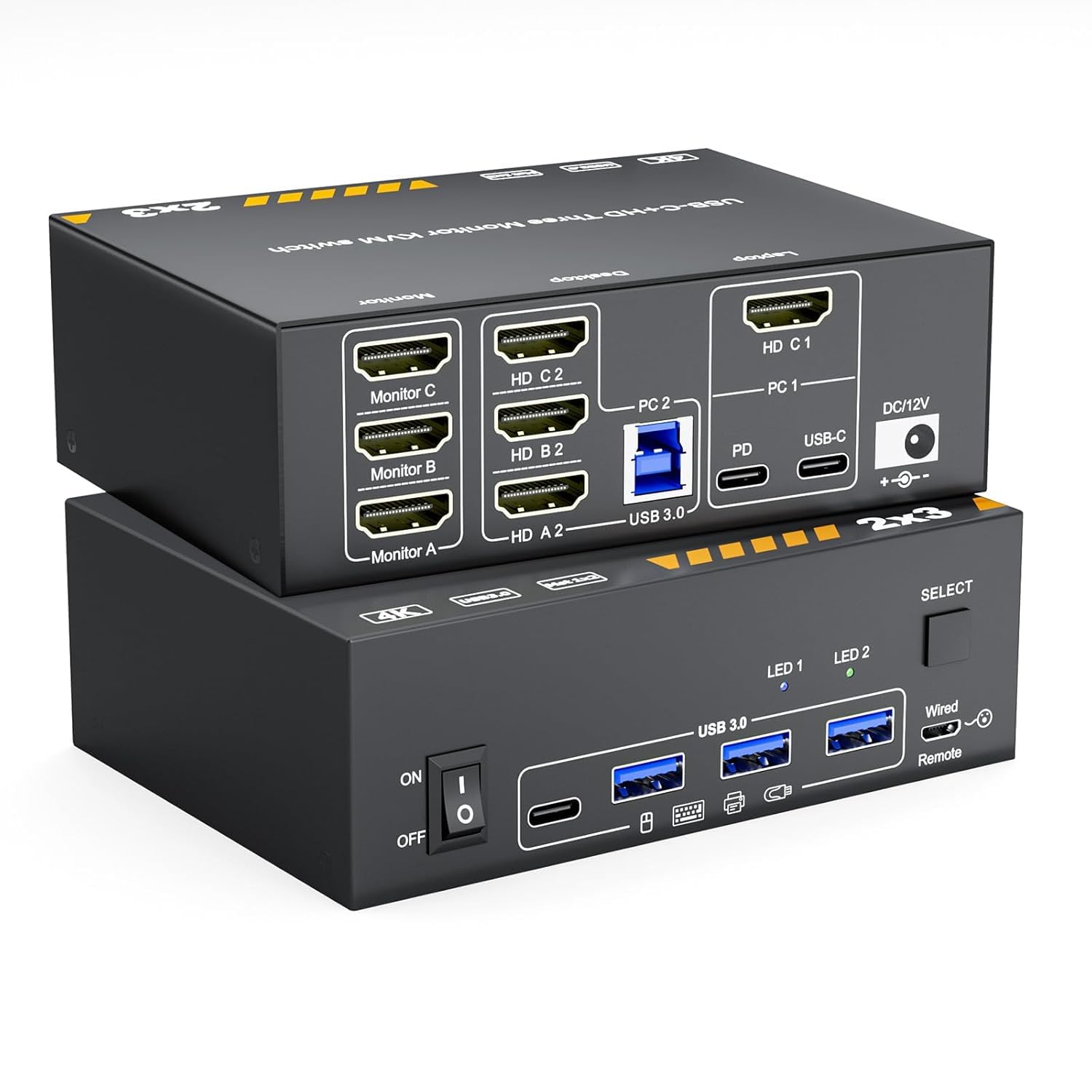 KVM Switch 3 Monitore für 1 Laptop und 1 Desktop 4K@60Hz, HDMI + USB C KVM Umschalter Dockingstation Drei Monitor, 87 W PD-Laden