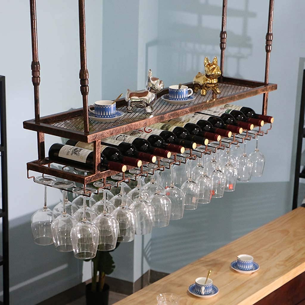 Casier à vin plafonnier avec porte-verre suspendu en métal noir
