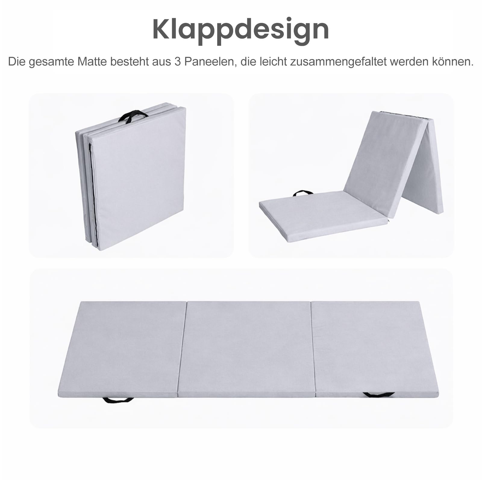 Gymnastikmatte 180×60×5 cm Dicke Fitnessmatte Faltbar – Rutschfeste Yogamatte mit Tragegriffen, Hochdichte EPE Turnmatte Trainingsmatte für Yoga, Pilates, Gymnastik