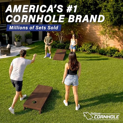 Image of GoSports 4 ft x 2 ft Regulation Size Wooden Cornhole Boards Set with Dark Brown Finish - Includes Carrying Case