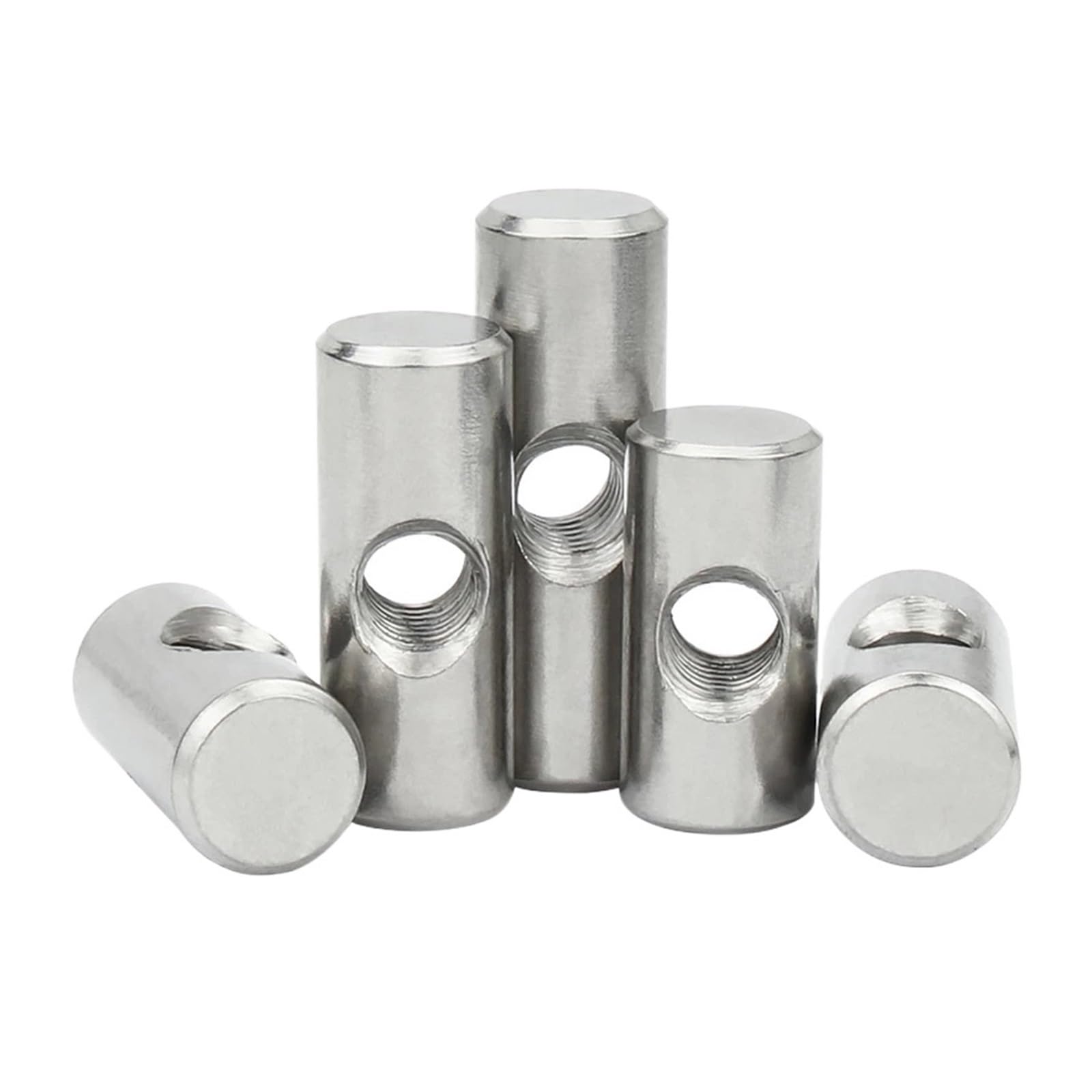 PULaif Furniture Barrel Nut Dowel, 304 Stainless Steel Cross Hole Barrel Nuts M4-M6 Multiple Sizes 5-Pack for Wood Furniture(OD6 M4x25(5PCS))