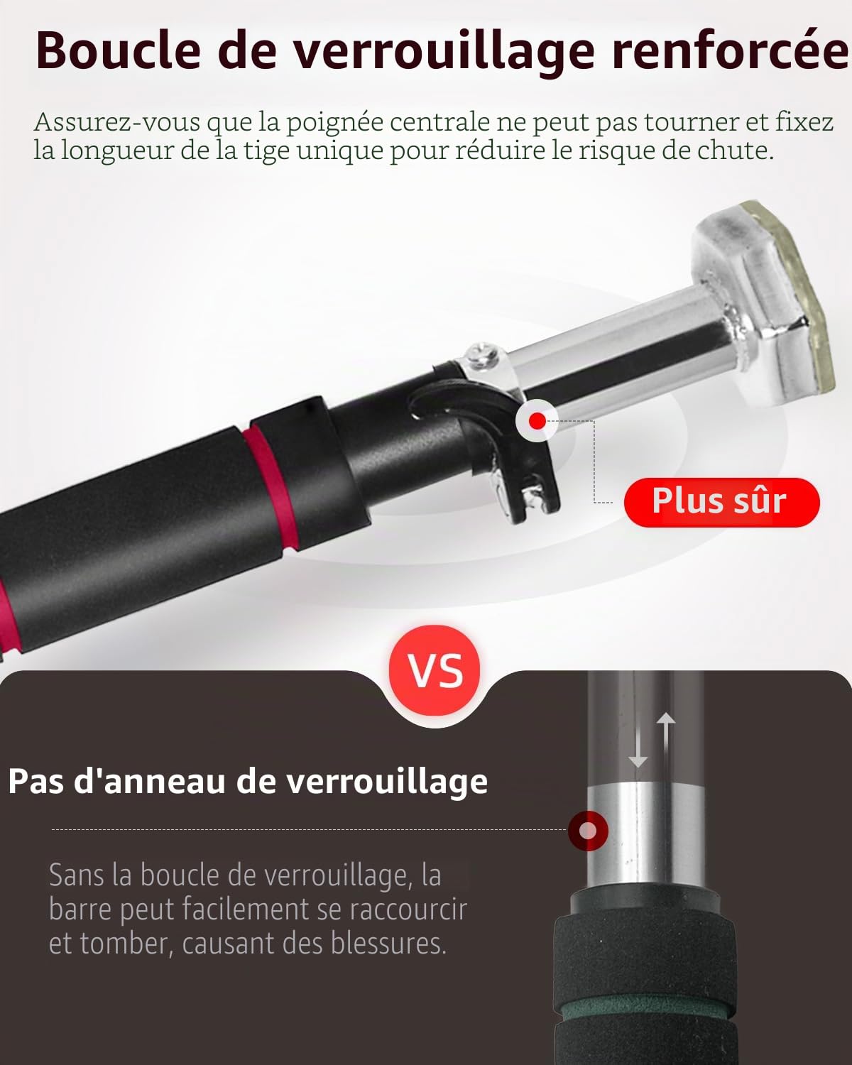 Barre de Traction Porte Réglable 65-100cm sans Vis - Poignées Mousse & Verrouillage Sécurisé pour Entraînement Intensif - Pull Up Bar 100kg pour Dominadas/Musculation à Domicile - Noir/Rouge