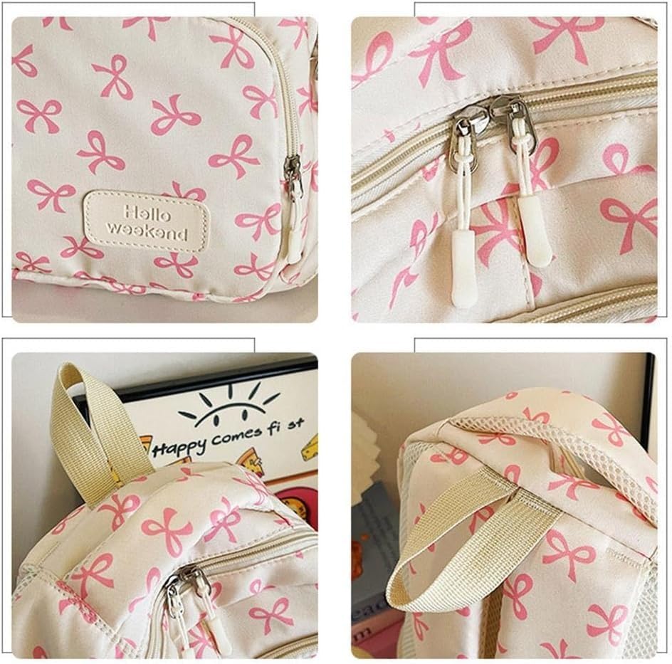 Coquette Bow Backpack, Kawaii Aesthetic Daypack Rucksack Set2