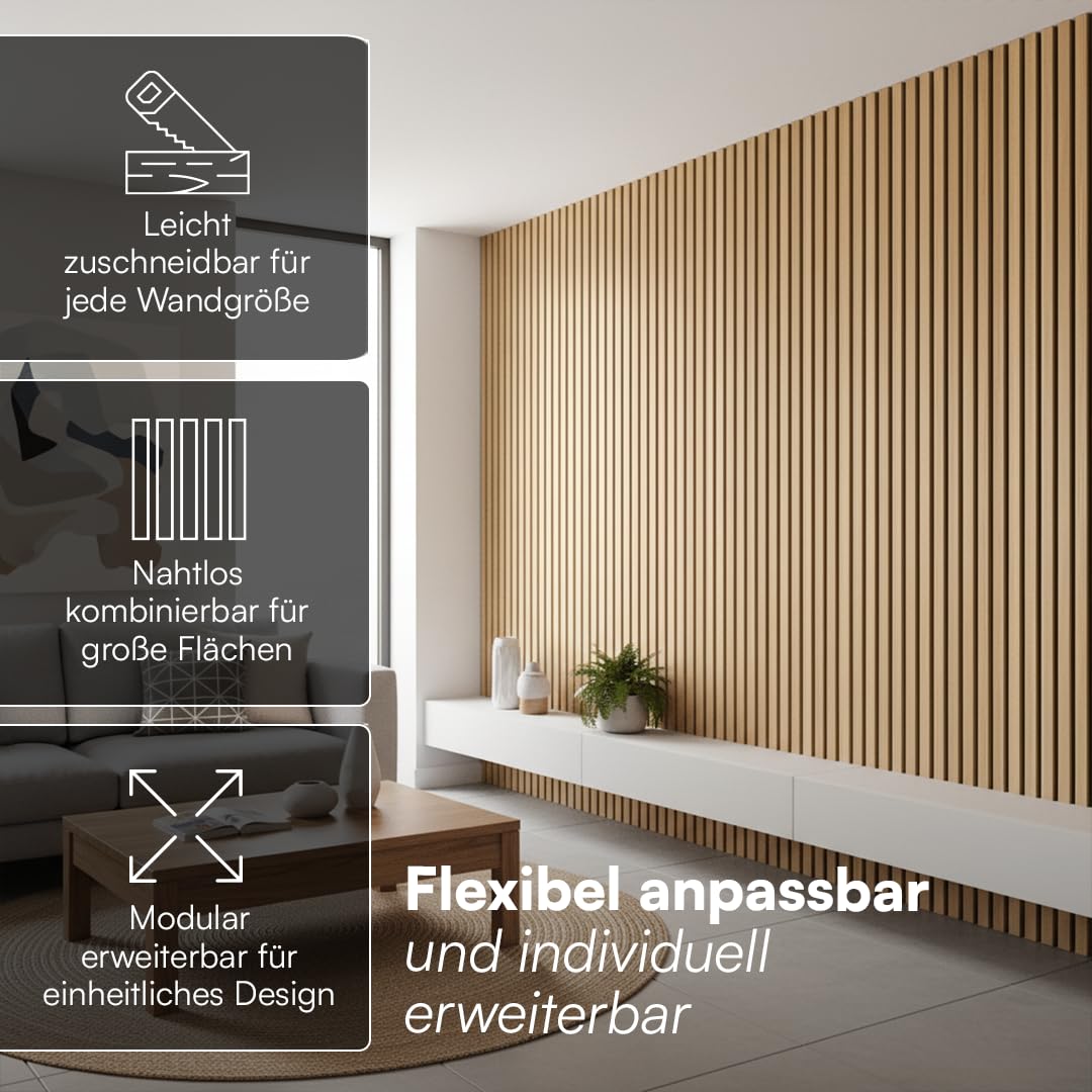 skølm Rune Akustikpaneele 120x60 cm, 4er Set, Holzoptik Eiche, Schallschutz