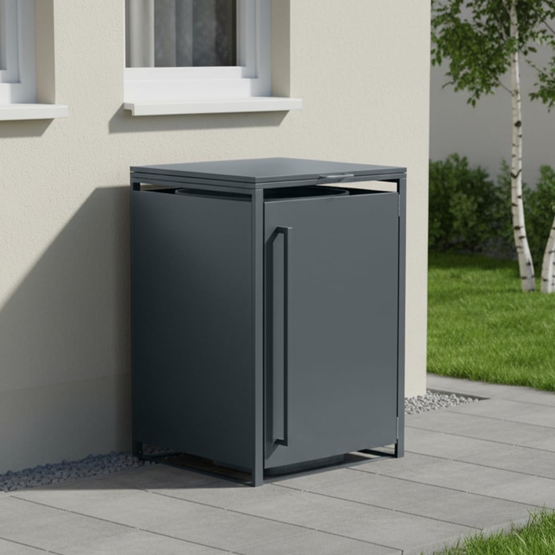 STEELSØN Xalara Mülltonnenbox 1er bis 240L – Mülltonnenverkleidung aus Stahl in Anthrazit – hochwertige Müllcontainer für 1 Tonne – Müllbox wetterfest – UV-beständige Gerätebox/Mülltonnen Box