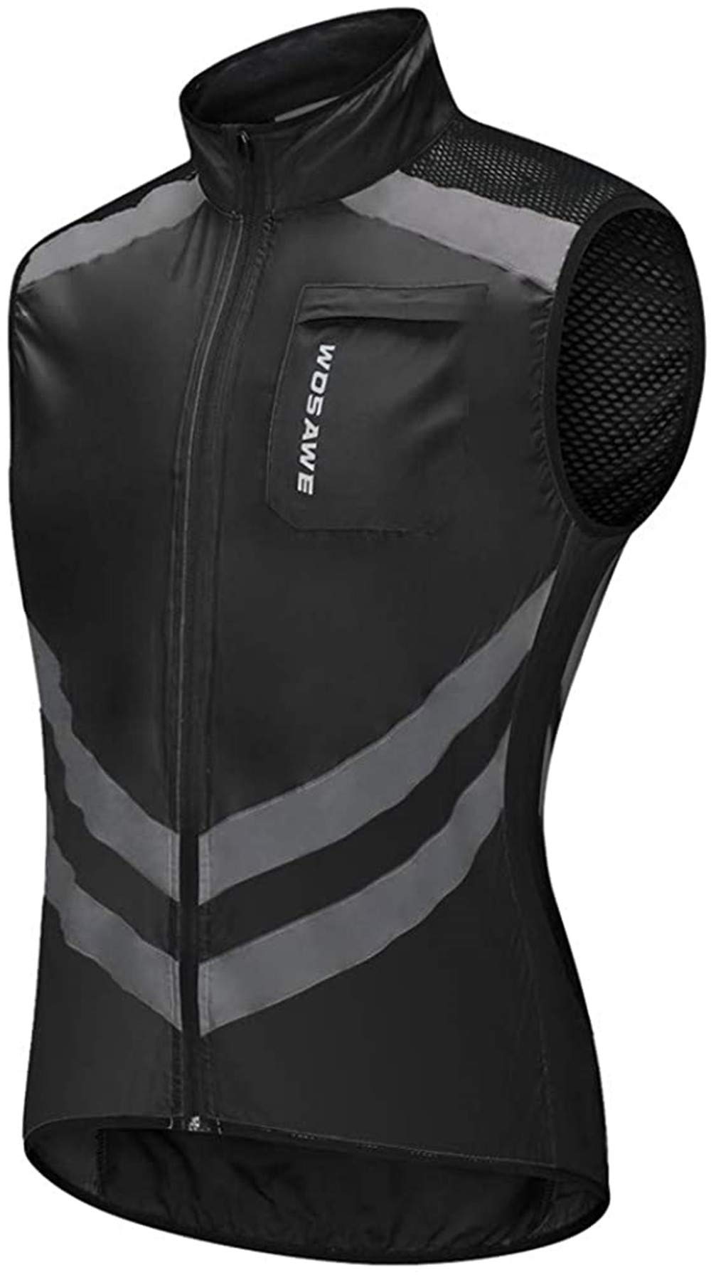 LINGKY Gilet Da Ciclismo Da Uomo, Leggera Traspirante Senza Maniche Cappotto Biciclette Gilet Antivento, Zip Integrale Giacca Da Corsa/MTB Riflettente Leggera