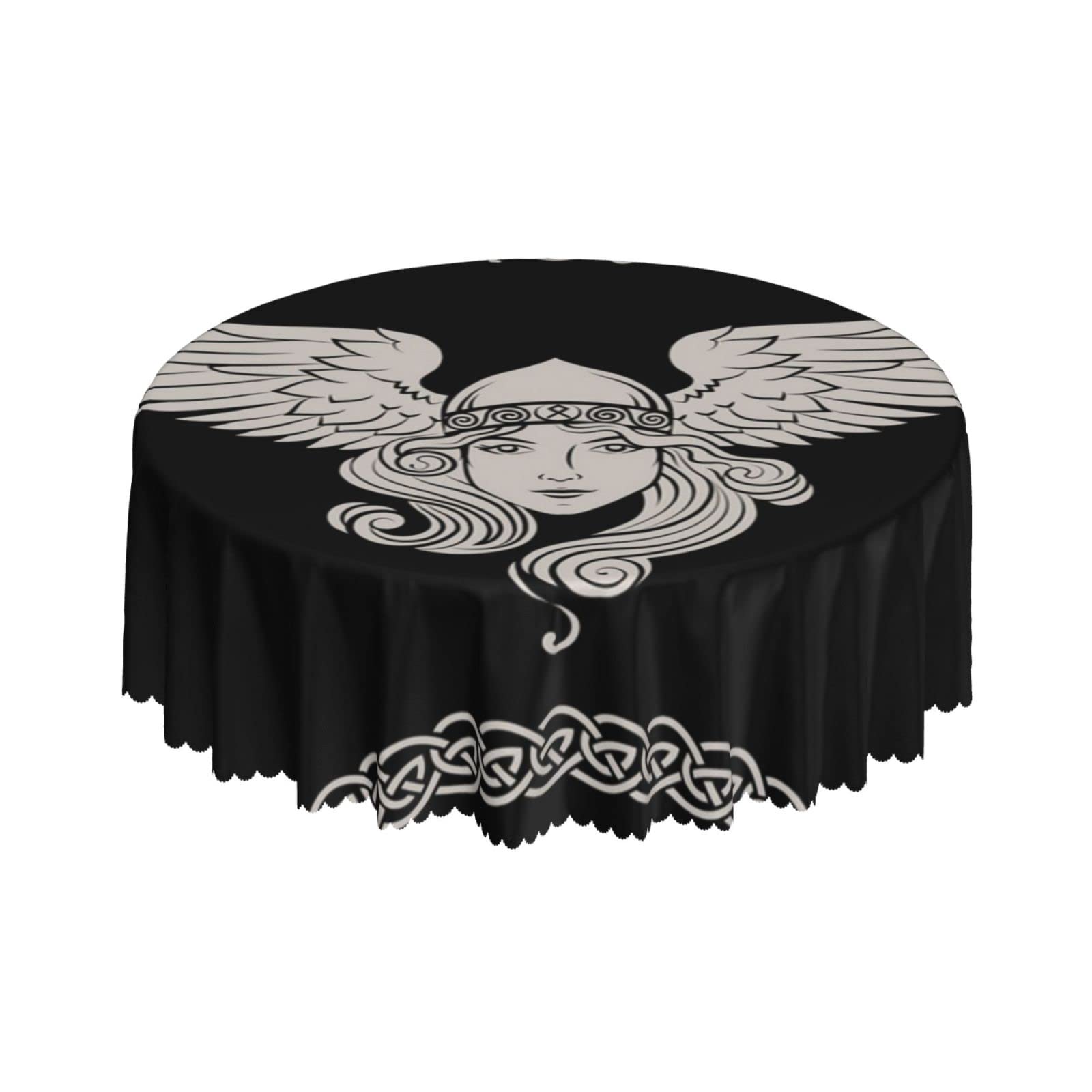 Lsjuee Viking Woman Warrior Symbol Round Tablecloth 60 Inch Printed Washable Tablecloth for Dining Party Holiday Fall Home Decorative