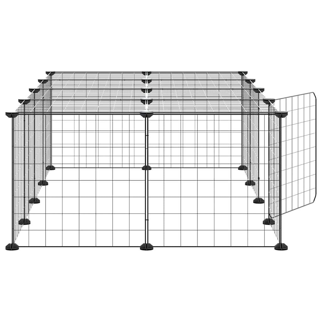 Gabbia per animali domestici in acciaio verniciato a polvere, nero, 35 x 35 cm, con porta, recinto modulare, per conigli, porcellini d'India, recinto interno ed esterno, box sicuro