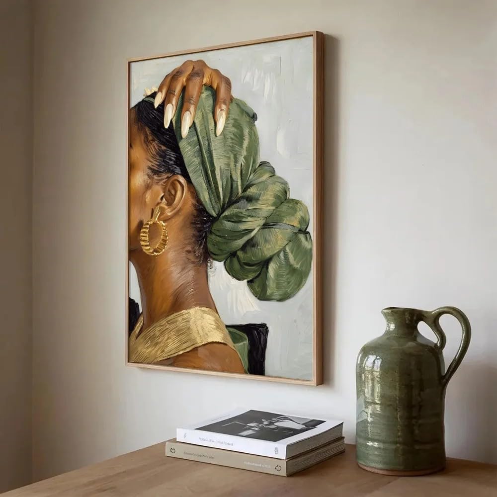 LZJAGXX Abstrakcyjny czarny dziewczyna plakat ścienny boho czarna afrykańska kobieta minimalistyczny obraz do domu sypialnia moda obraz (30 x 50 cm/wewnętrzna rama)