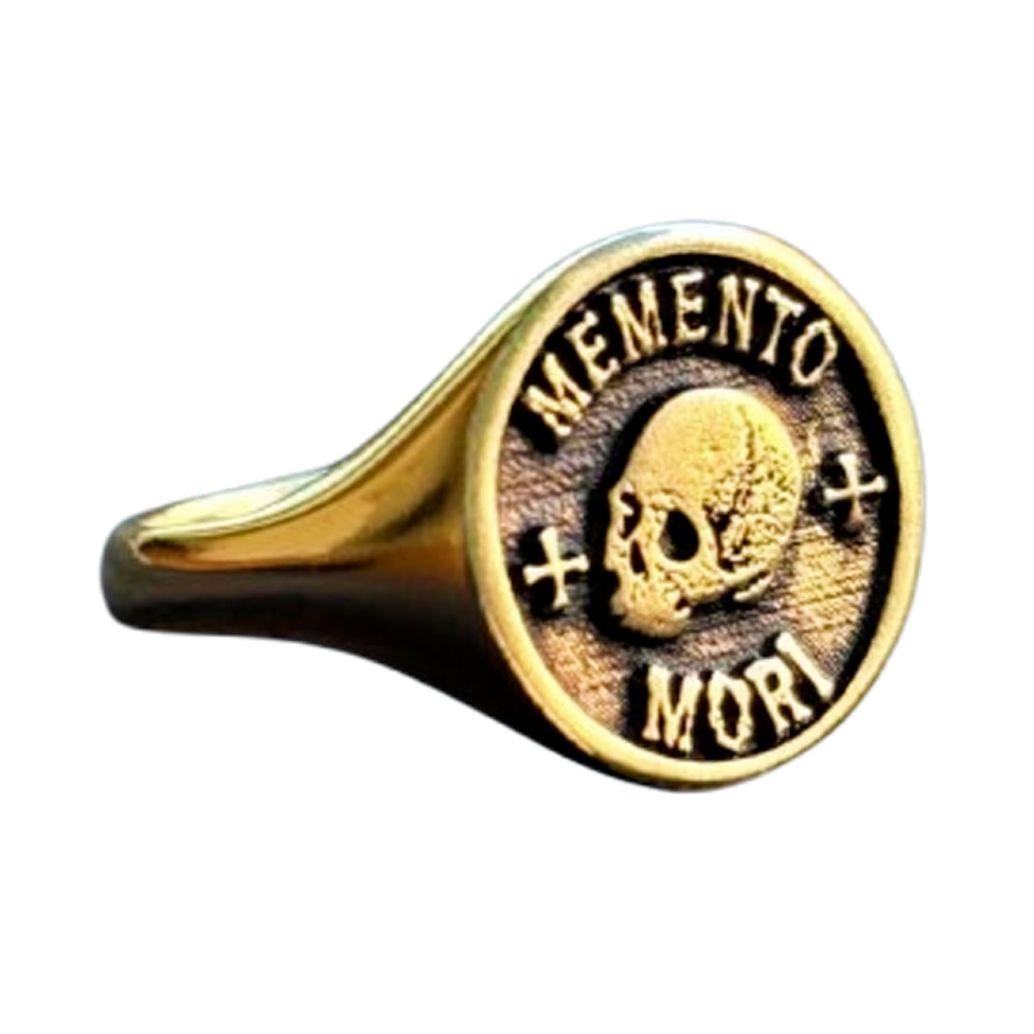 Bague Memento Mori argent 925 chevalière ronde hypoallergénique plaquée or durable