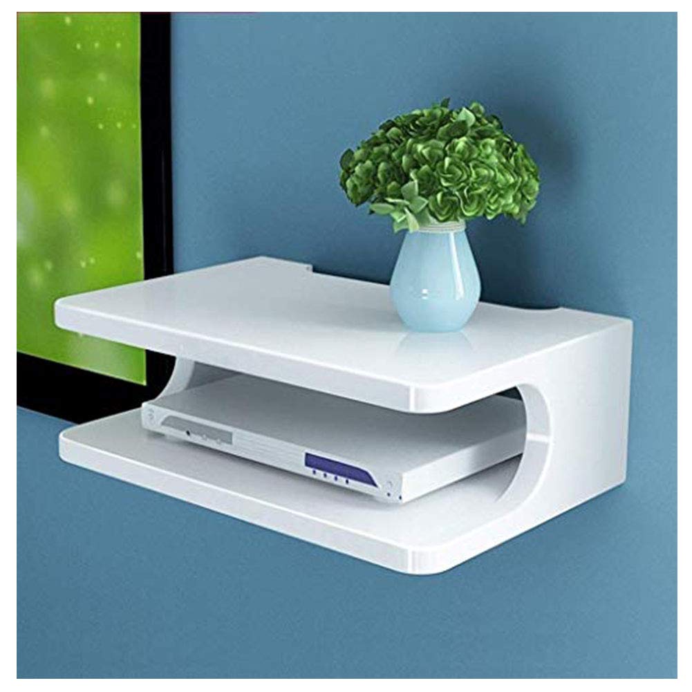 Li-HIM Imperméable À l'eau Flottant Étagère, Mildewproof Mural Support du Boîtier Décodeur Lecteur DVD pour Le Lecteur Routeur WiFi Périphérique en Streaming,Blanc