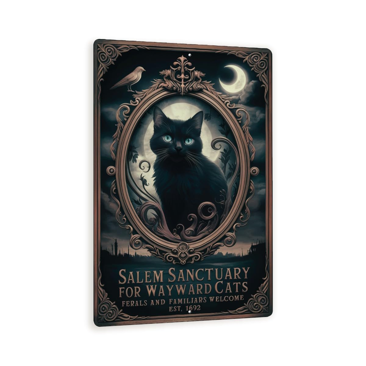 HOUVSSEN Poster gotico gatto Salem Wildlife Refuge accoglie gatti selvatici e animali domestici, cartello in metallo con strega vintage, decorazione da parete, regalo creativo in latta, 30 x 40 cm