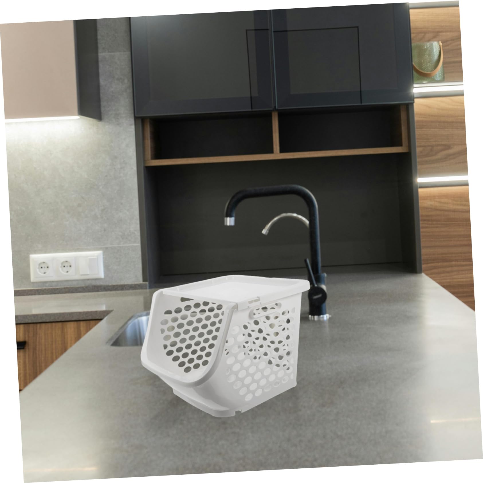 IMIKEYA Panier de Rangement Empilable Conservation Fraîcheur Design Gain de Place Plastique Blanc pour Fruits et Légumes pour Plan de Travail Cuisine
