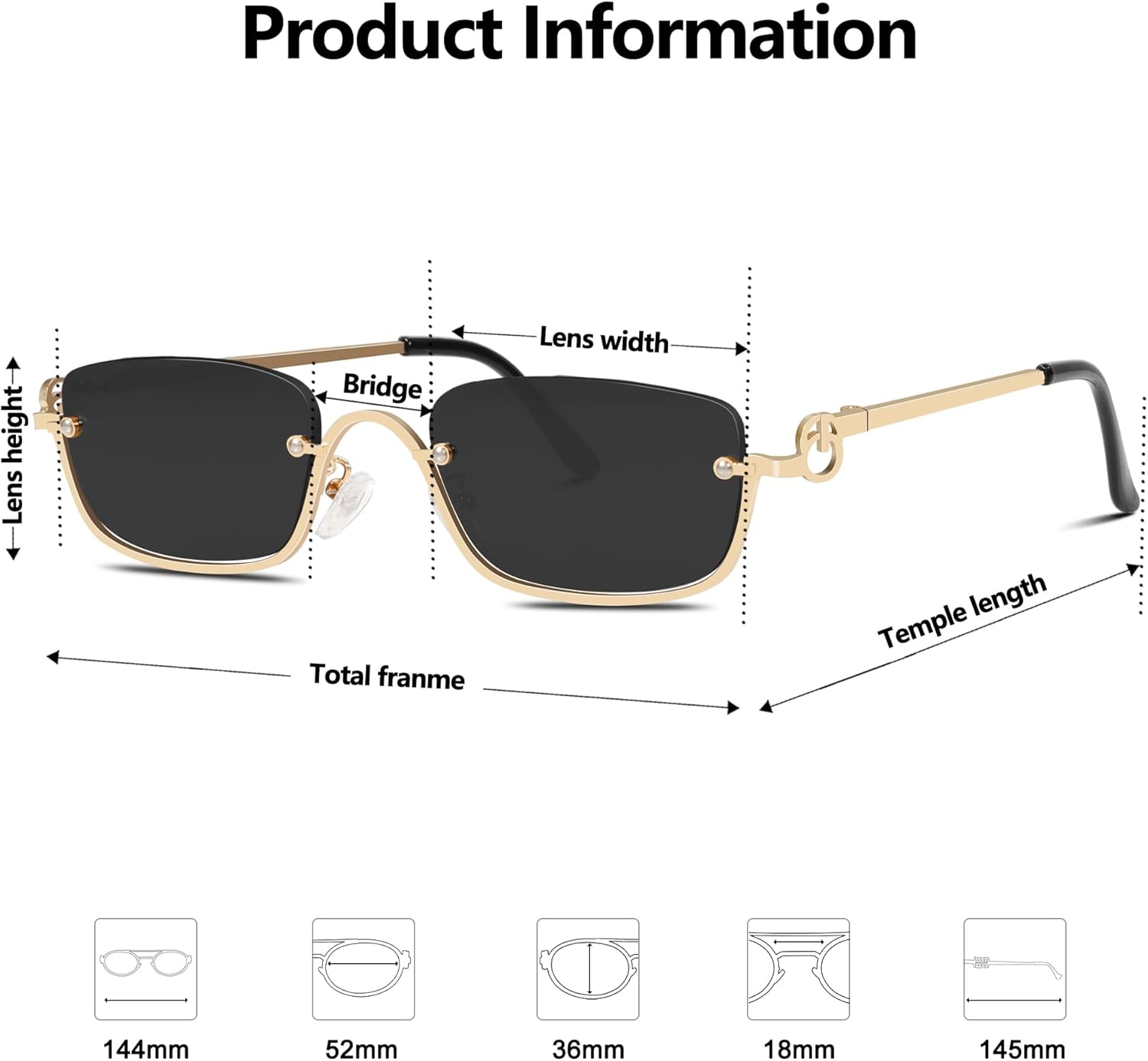 Retro Y2k Sunglasses for Women Men,Trendy Semi-Rimless Sun Glasses Irregular Narrow Gold Sunnies UV400 - Image 5