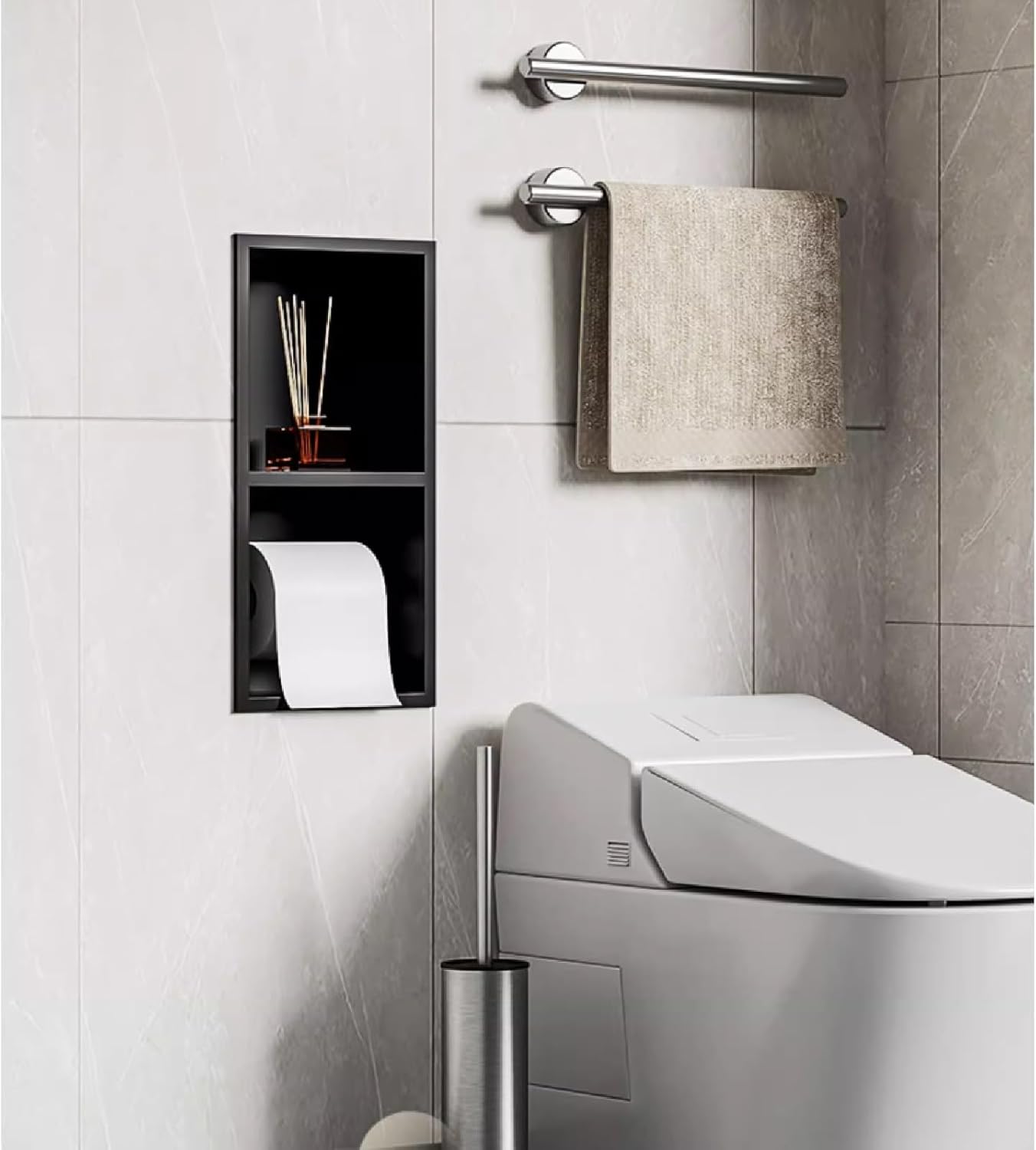 Stainless Steel Shower Nich Stainless Steel Bathroom Niche Recessed Bathroom Storage Shelf Waterproof Metal Shower Stand for Kitchen Living Room Bedroom,Grey-20x40x12.5cm