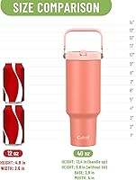 Vista 8 de Vaso de 40 onzas con asa y pajilla, vasos aislados al vacío con popote abatible y asa superior, vaso aislado reutilizable para el hogar, al aire