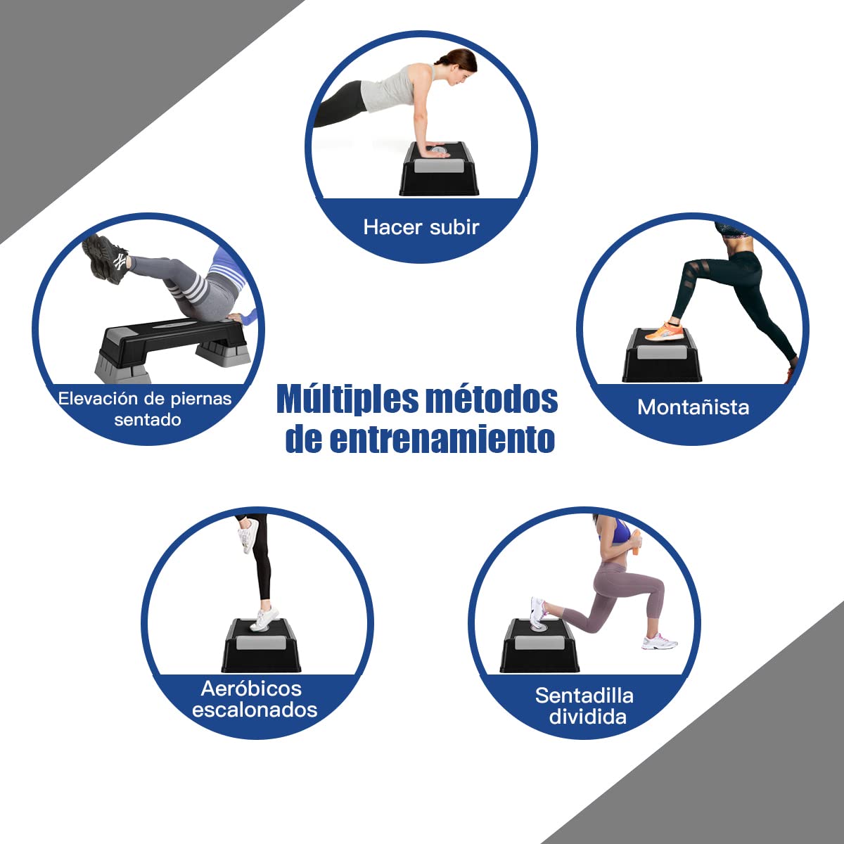COSTWAY Stepper para aeróbica con peldaños, step fitness con altura regulable 12 cm 17 cm 22 cm y almohadillas antideslizantes, step con plataforma 75,5 casa/gimnasio, fácil de transportar (gris)