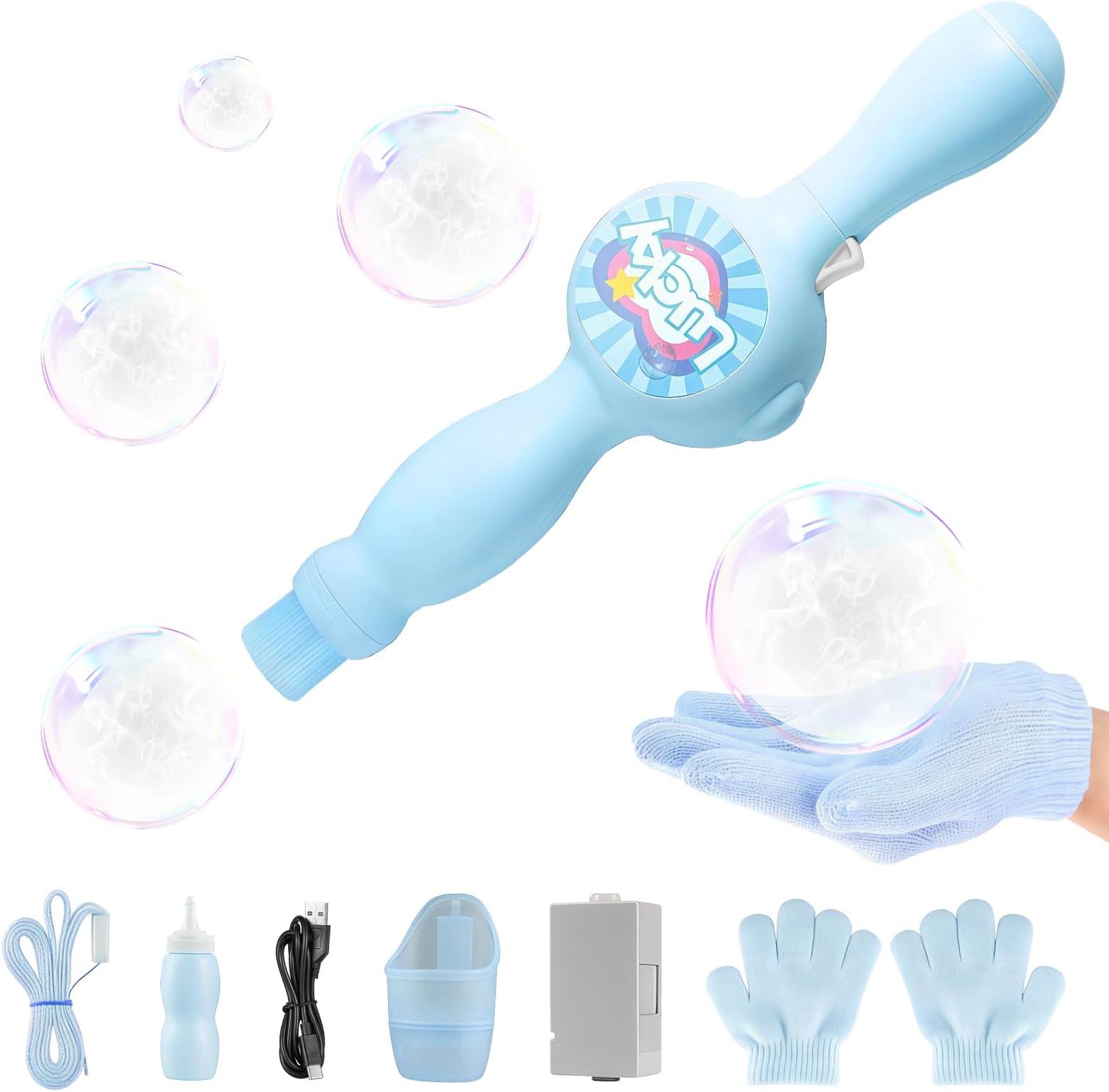 Fog Bubble Machine,Elastic Smoke Bubble Machine,Rechargeable Automatic Smoke Bubble Maker,Colorful Lights & Music,Magic Fog Bubble Wand Summer Christmas Birthday (B-Blue)