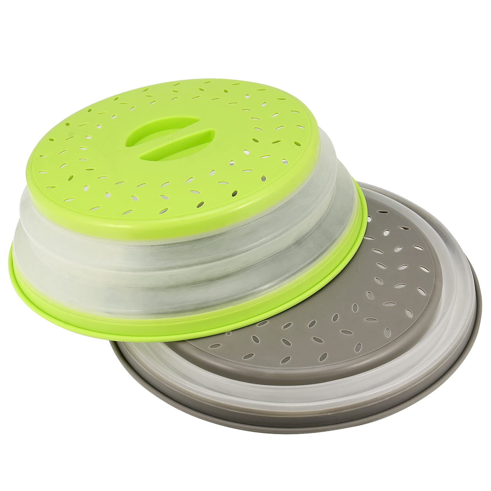 Faltbare Mikrowellen Abdeckung 2er Set - 27cm Mit Griff & Dampflöchern Rot+Grau