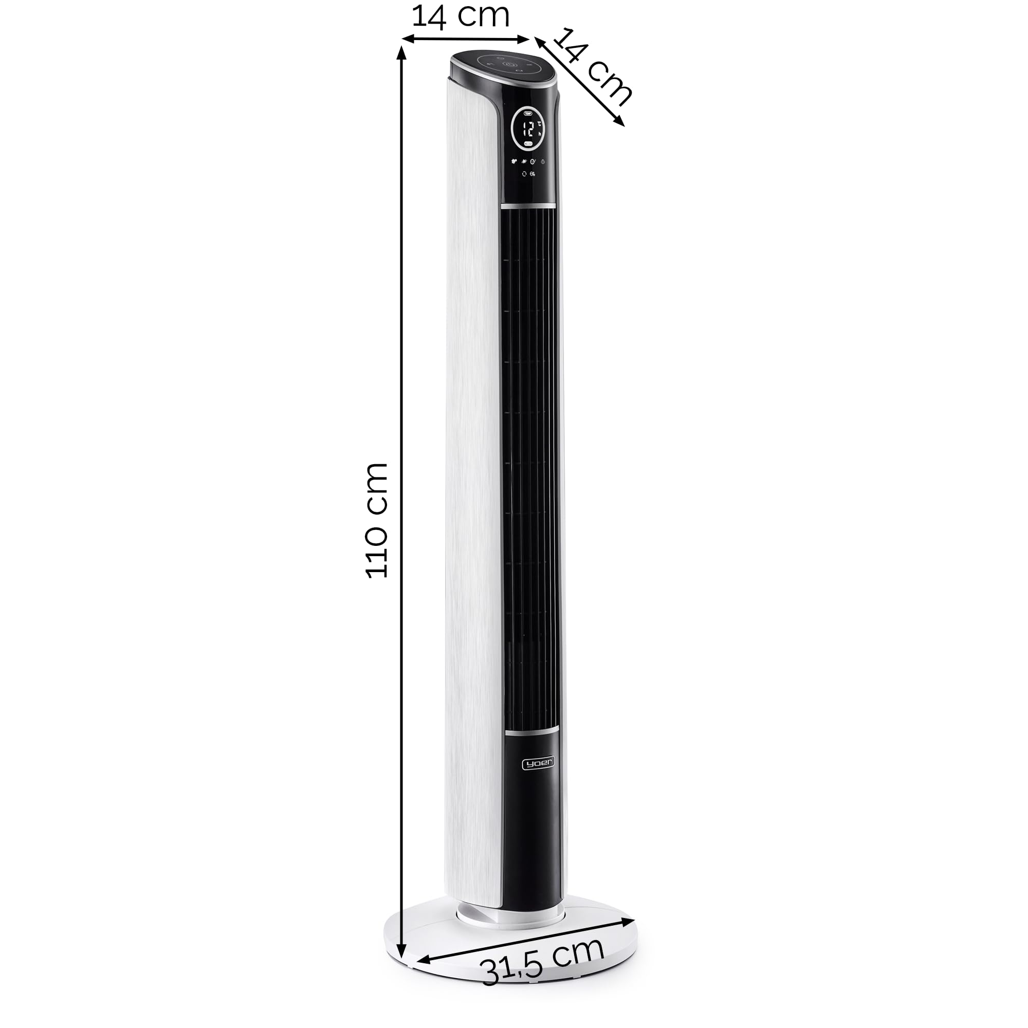 Yoer 29dB Leiser Turmventilator, Ionisator, 10 m Reichweite, Neigungswinkeleinstellung, 12 Geschwindigstufen, 4 Modi, 12 Std. Timer, 90° Oszillation, Fernbedienung, Verto TF01W, weiß