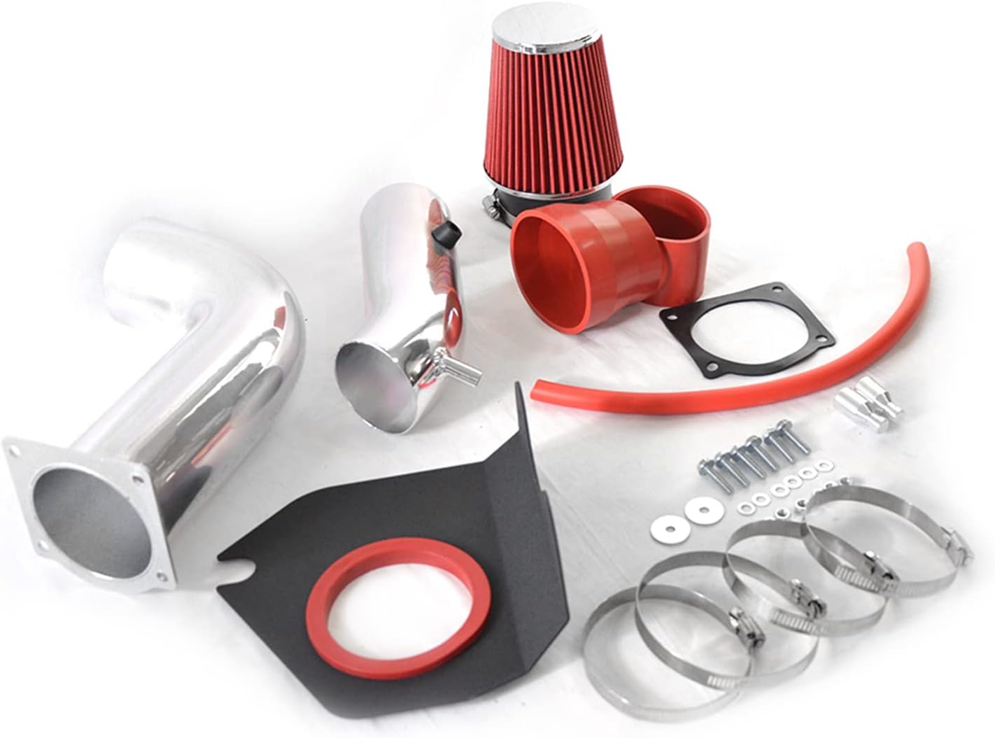 MILLION PARTS Cold Air Kit Tube with Heat Shield Compatible with 1999-2004 Ford Mustang 3.8L 232Cu. In. V6 GAS OHV Naturally Aspirated, Induction Filter High Performance Increase Horsepower, Red