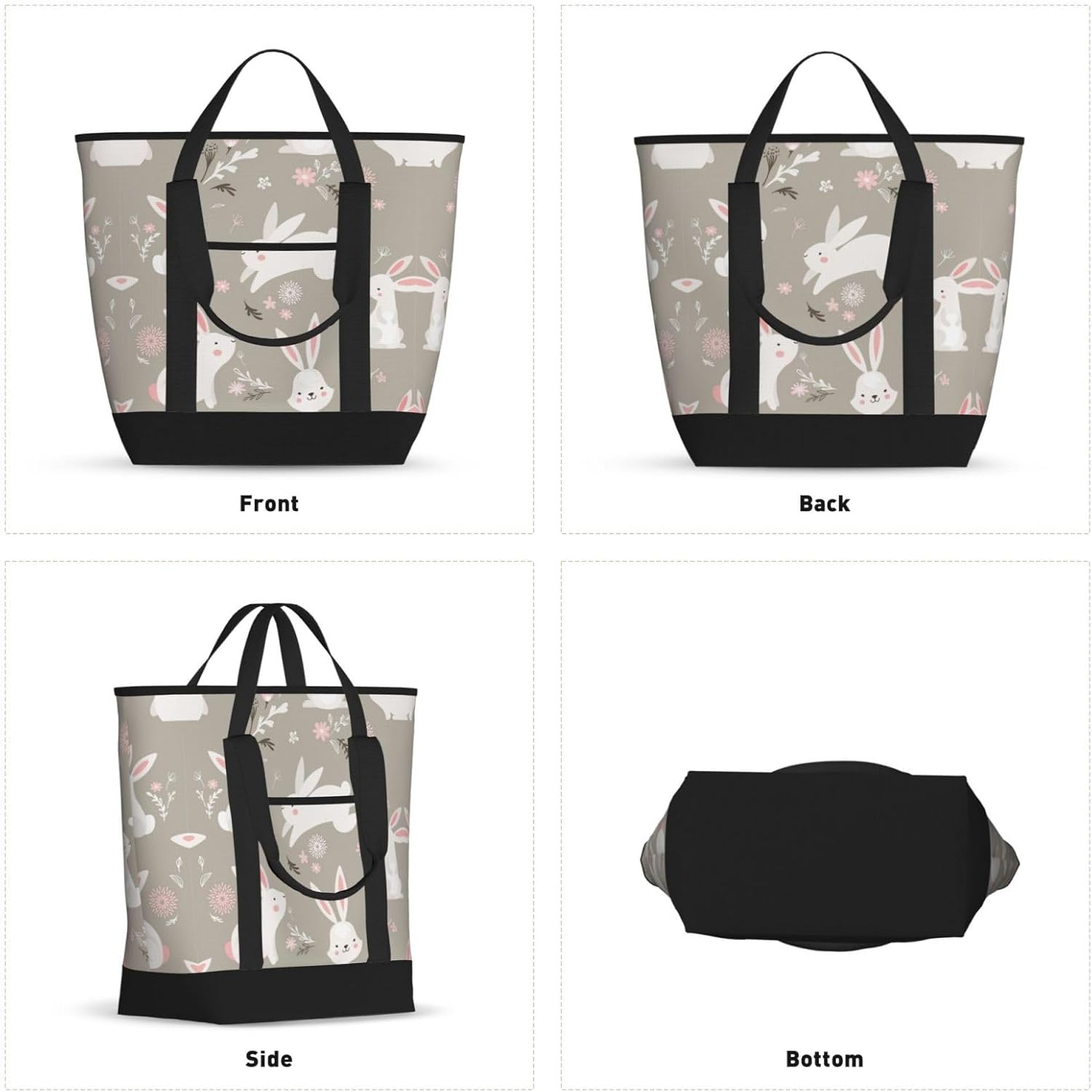 Easter Bunny Floral Print Large Cooler Bag Tote Bag,Reusable Grocery Bag,Lunch Box Bag, For Picnic Beach Camping