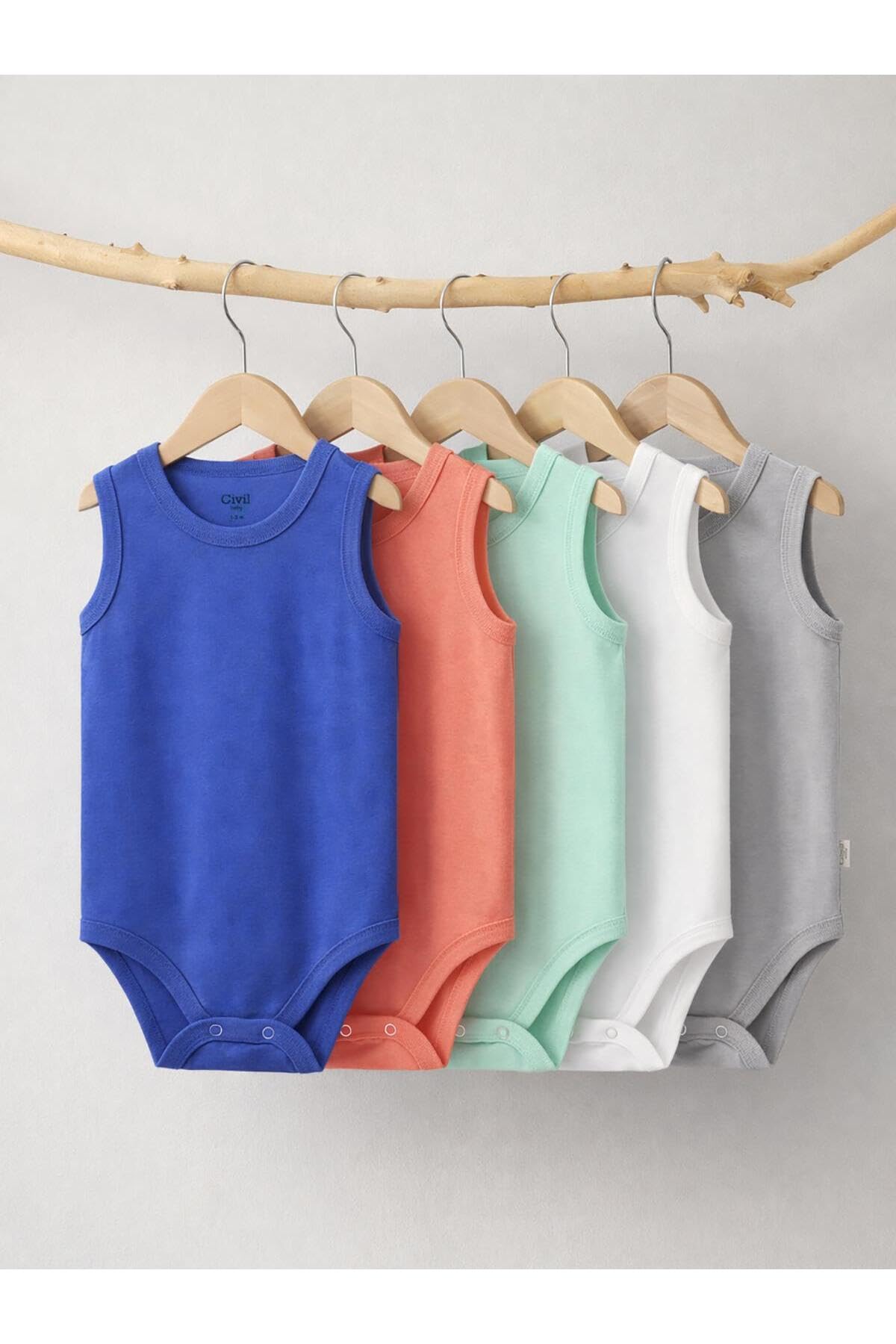 Civil Baby Basıc 5'li 0-36 Ay Çıtçıtlı Badi, Erkek Bebek, Mercan, 3-4 Yaş