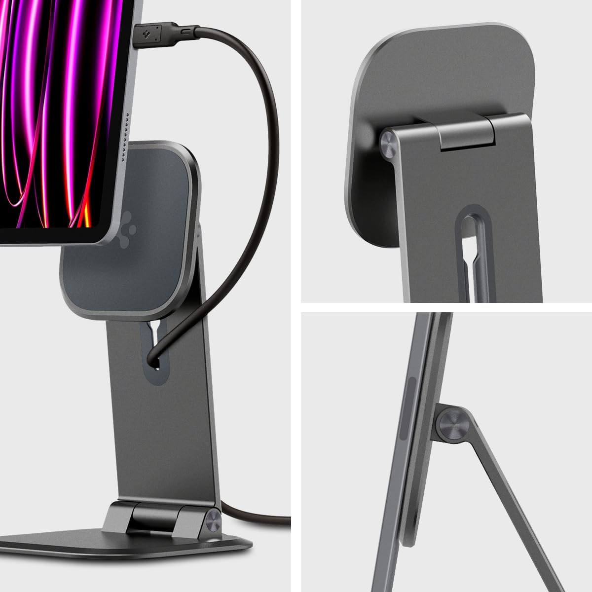 Spigen OneTap Easel Tablet Stand Designed for All iPad/Pro/Air/Mini Models Compatible with 8.3" / 10.9" / Pro 11" / 12.9" / 13" Premium Adjustable Multi-Angle Magnetic Stand - Space Gray