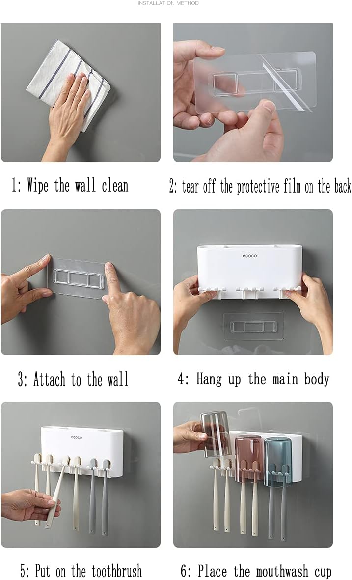 壁掛け歯ブラシオーガナイザーホルダー パンチフリー 歯ブラシホルダー バスルームで掃除が簡単(カラー:A)