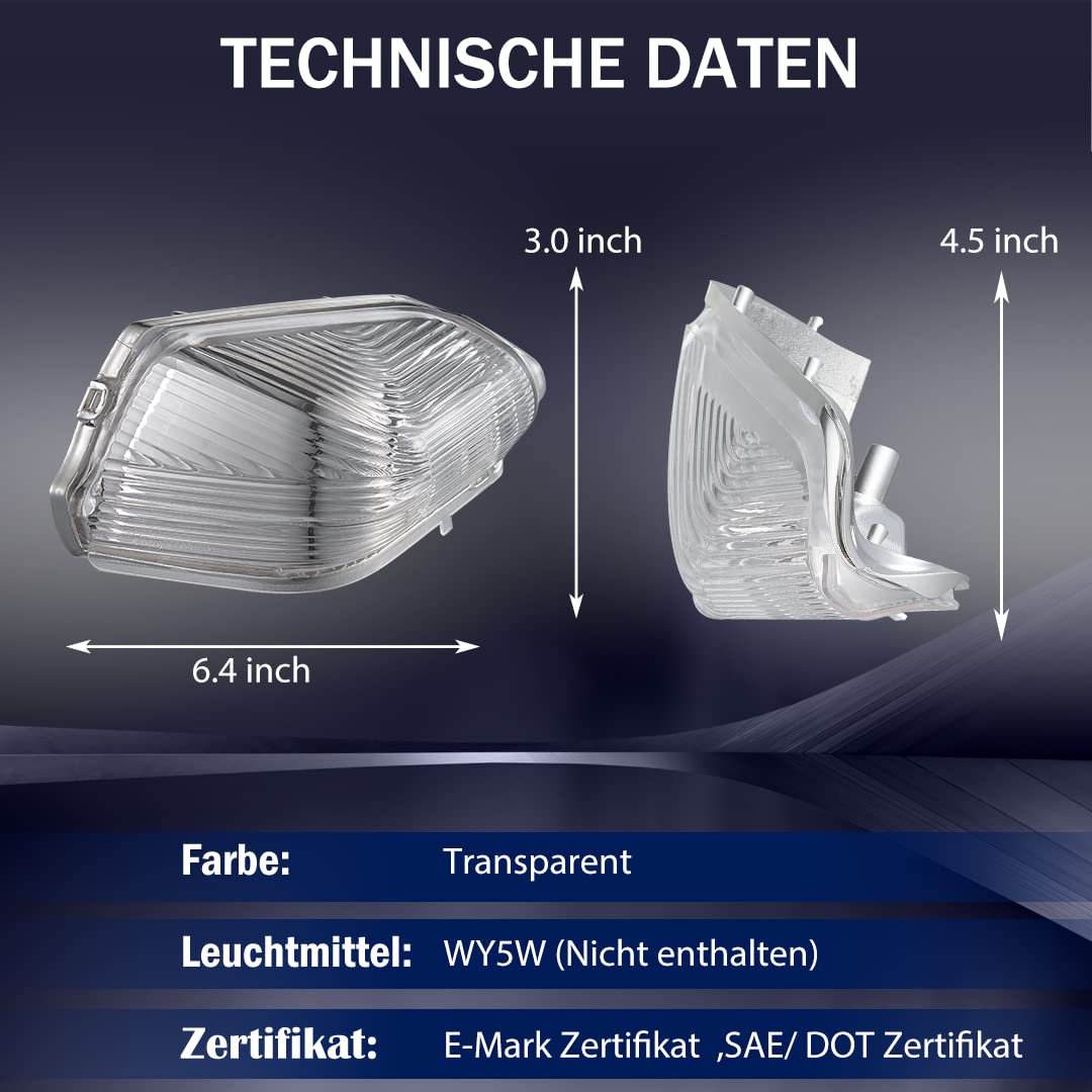 Blinker für Mercedes Benz MB Sprinter 906 06/2006-01/2018, 907/910 02/2018-up Volkswagen VW Crafter 30-50 (2E) 2006-2016, Spiegel Blinker Seitenblinker Blinkleuchte,1paar (Re/Li),klar linse