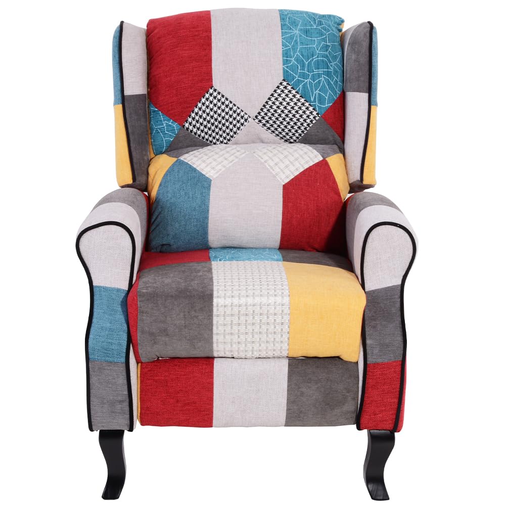 BAKAJI Fauteuil inclinable revêtu et rembourré avec Motif Patchwork, Style de Touche, décoration de Maison, idéal pour Lecture et Repos, Dossier Confortable Ergonomique pour Posture Droite (Marron)