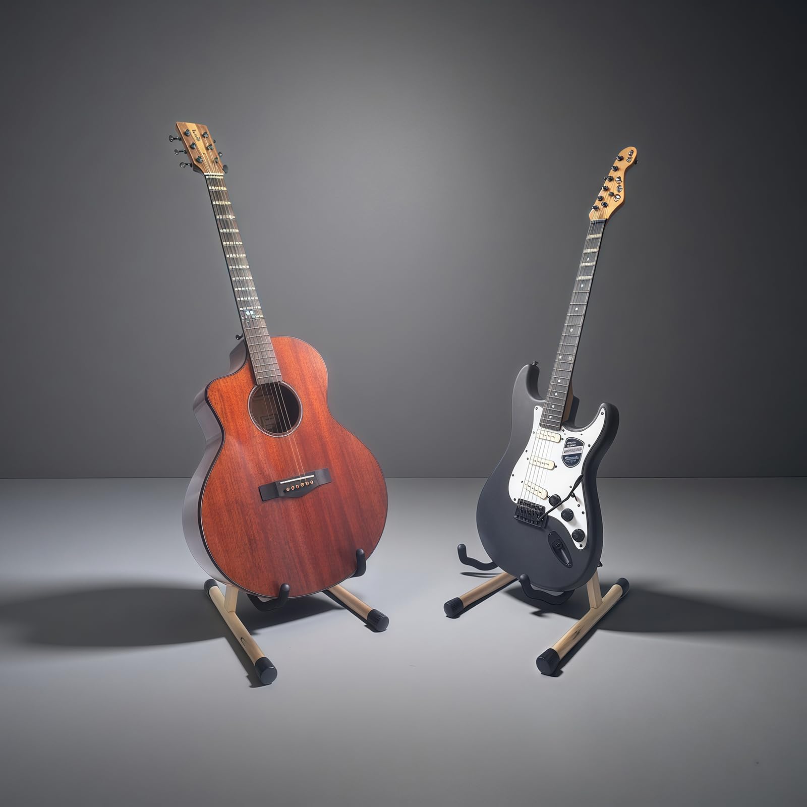 nalu Stojak na gitarę z naturalnego drewna, składany uchwyt w kształcie litery A, łatwy montaż i przenośny, do gitary akustycznej/elektrycznej, basu, banjo, trwały i stabilny (ziarno jasnego drewna)