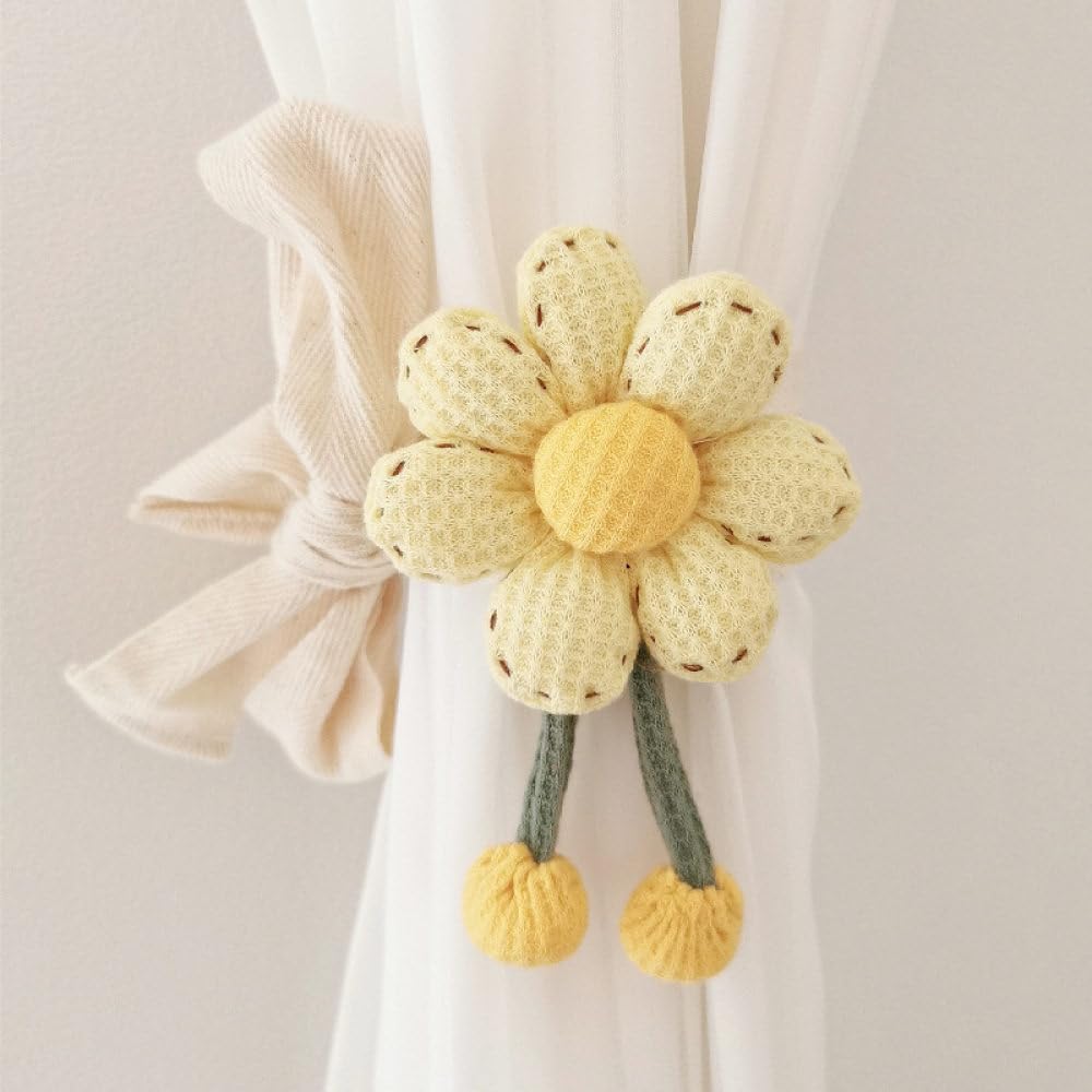 qbodp 2 Pack Cloth Curtain Tiebacks 7-Petal Flower Tie Backs for Drapes, Elegant Decorative Curtain Holdbacks Curtain Ties Decorative for Girl Room