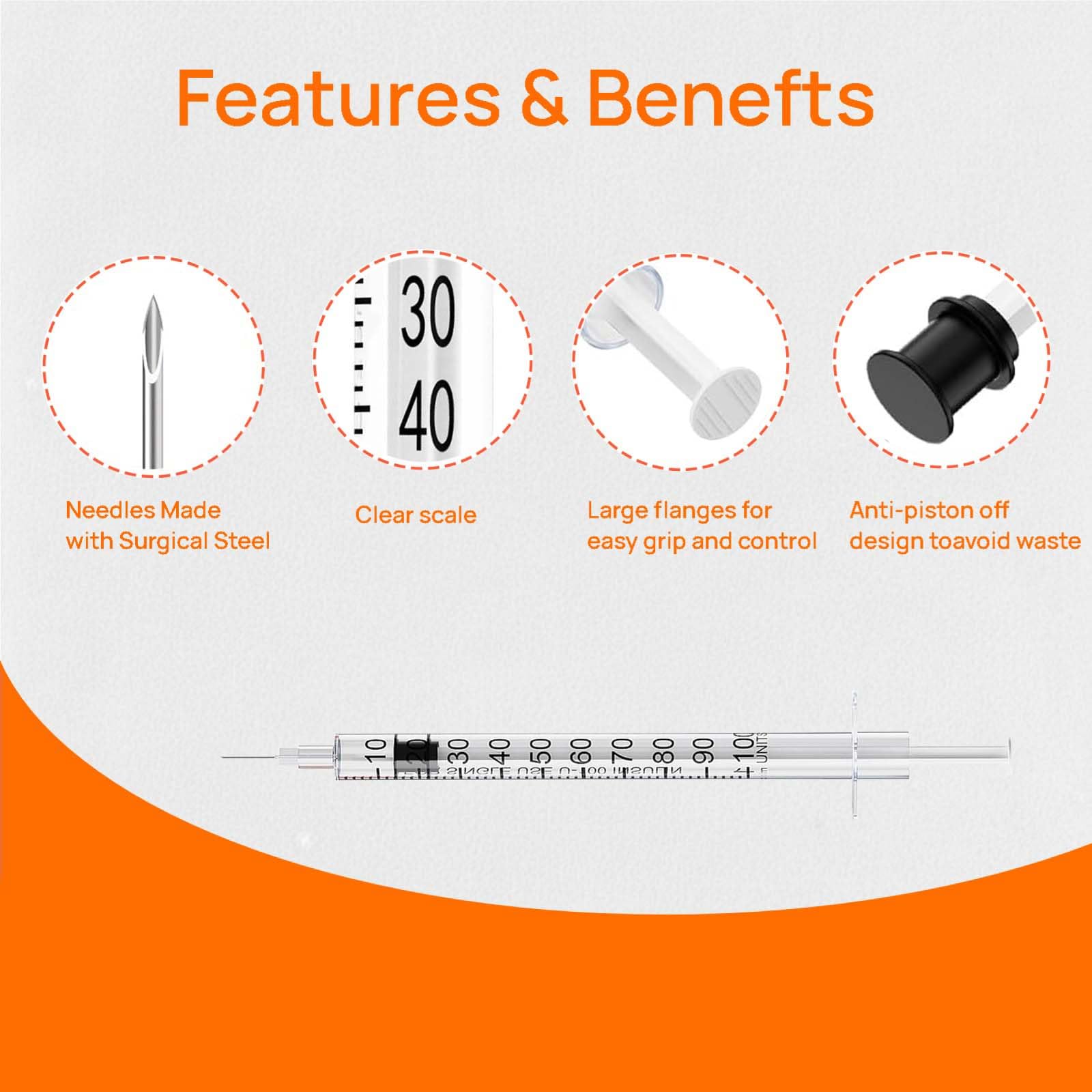 100PACK 1ML Syringe with 30G 1/2" (13mm) Needle, Individually Wrapped Lab Supplies (1CC 30G 1/2"-100PACK) — Amazon image 4