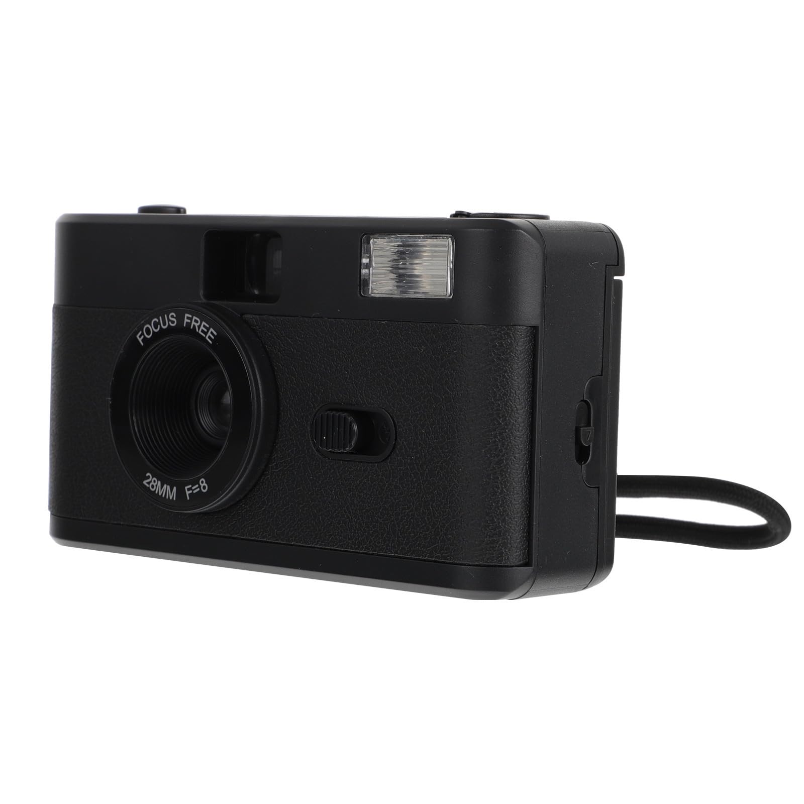 Cámara de película retro con flash integrado y diseño reutilizable en color negro 8