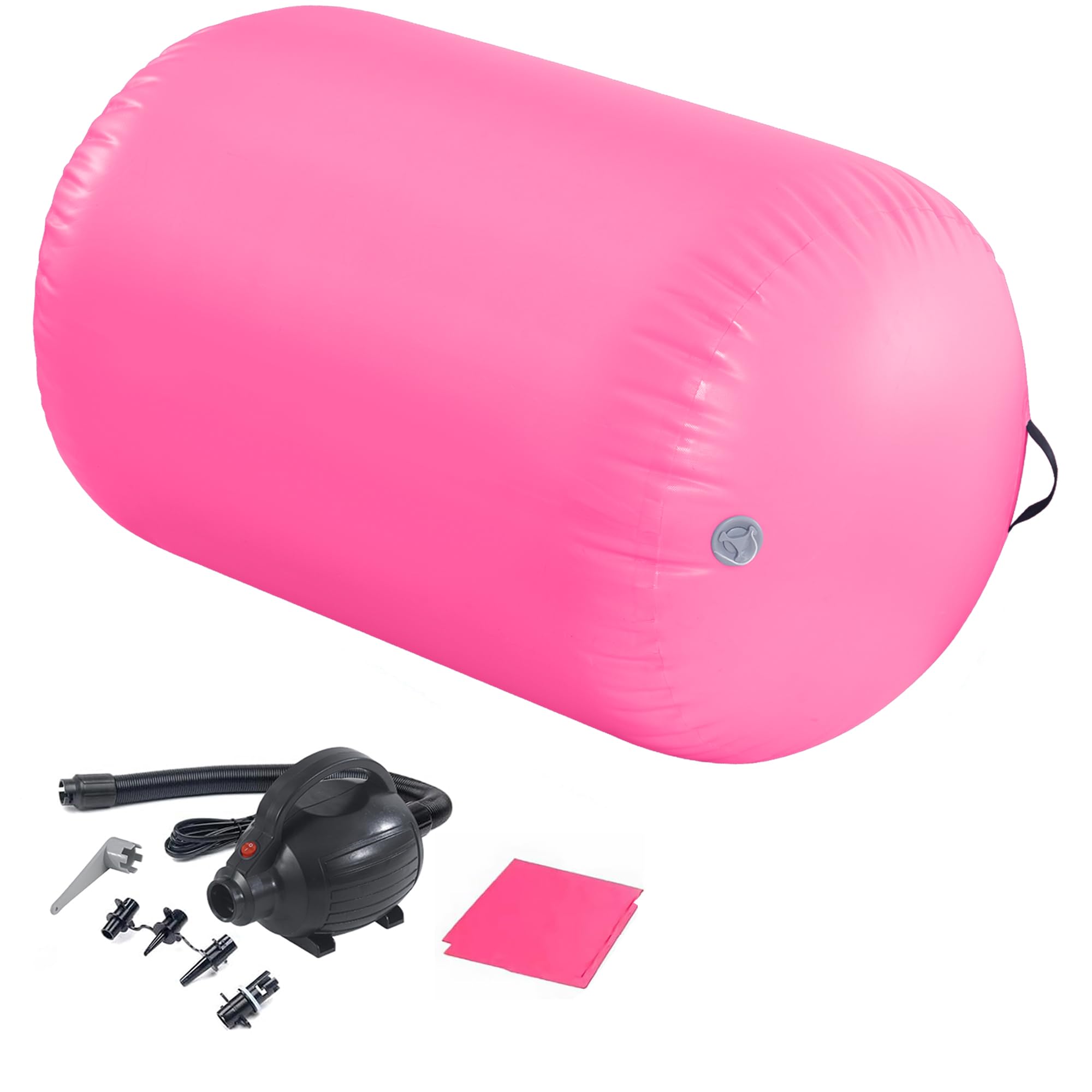 LSLIFE Air Roller Inflatable Gymnastics Tumbling Barrel, Roll Barrel with Air Pump 60/75/90cm Thick 100cm Long Backbend Trainer Handspring Mat for Gymnastics Yoga Training (Pink, 90(H)*100(L) cm)