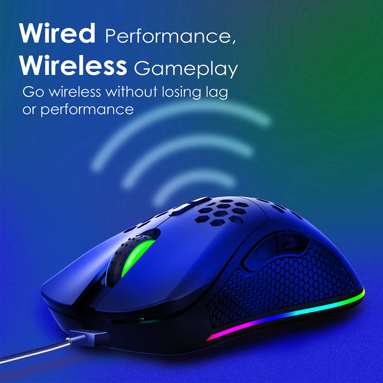 Vertux Ratón Gaming Inalámbrico, 7 Botones Programables, Sensor Óptico 16000 dpi, Recargable, Ajustable con LED RGB, 1000Hz, Ratón Gaming Dual, Diseño Honeycomb Ergonómico, PC/Mac/Portátil, Ammolite