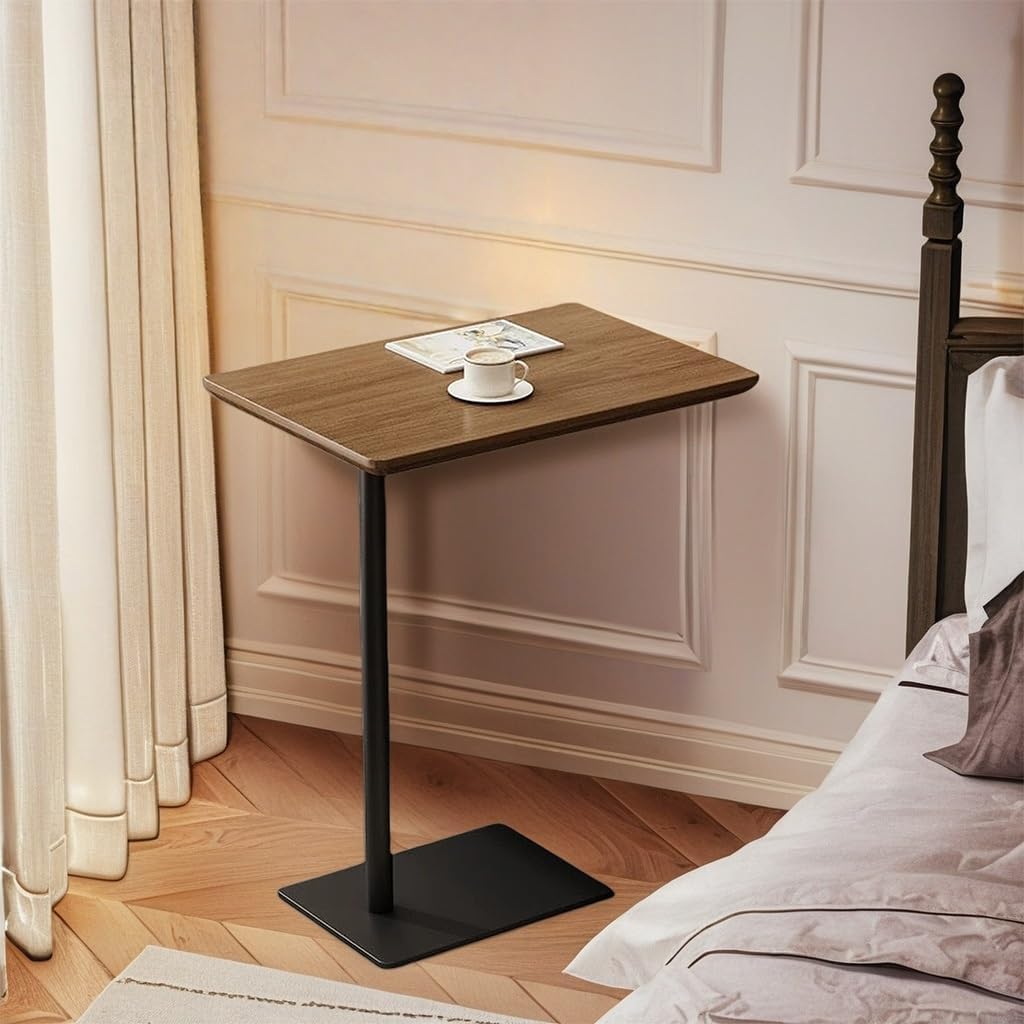 C Shaped End Table, Sofa Side Table with Metal Base, Solid Wood Side Table Suitable for Living Room, Bedroom, Small Space(33 * 48 * 65cm)