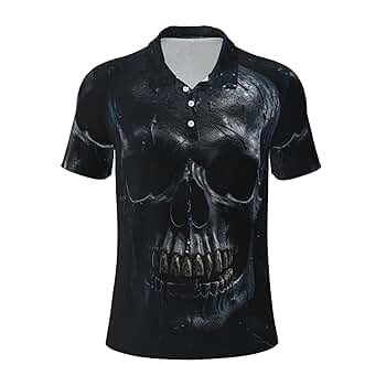Amazon.com: LONGZEHAO Black skull1 Print Men's Polo Shirts